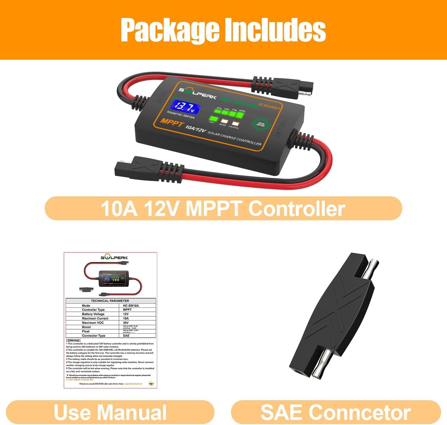 Compact 10A 12V Solar Charge Controller - Multi-Battery Compatibility & Safety
