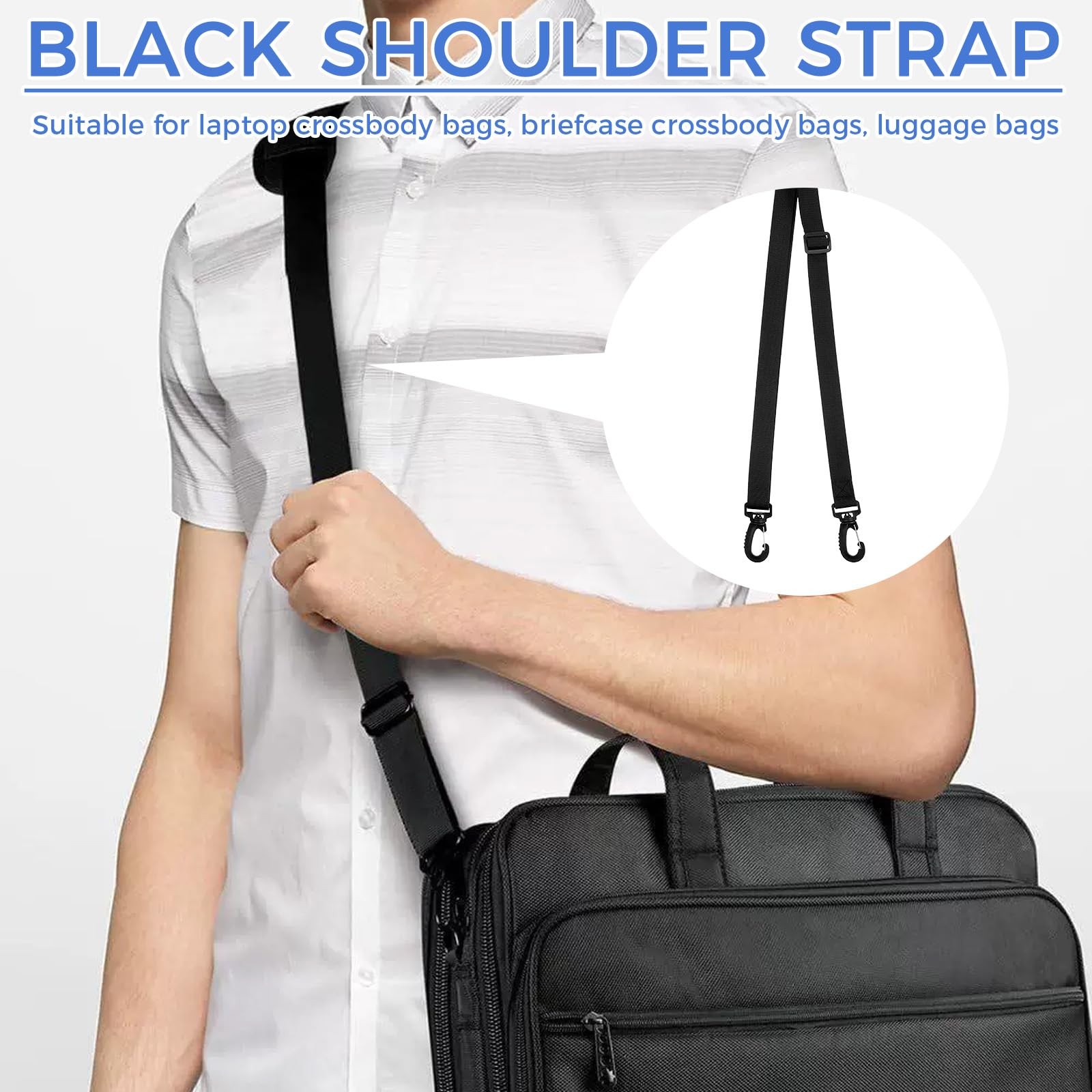 2pcs Fashionable Black Nylon Shoulder Bag Strap, Adjustable and Replaceable D
