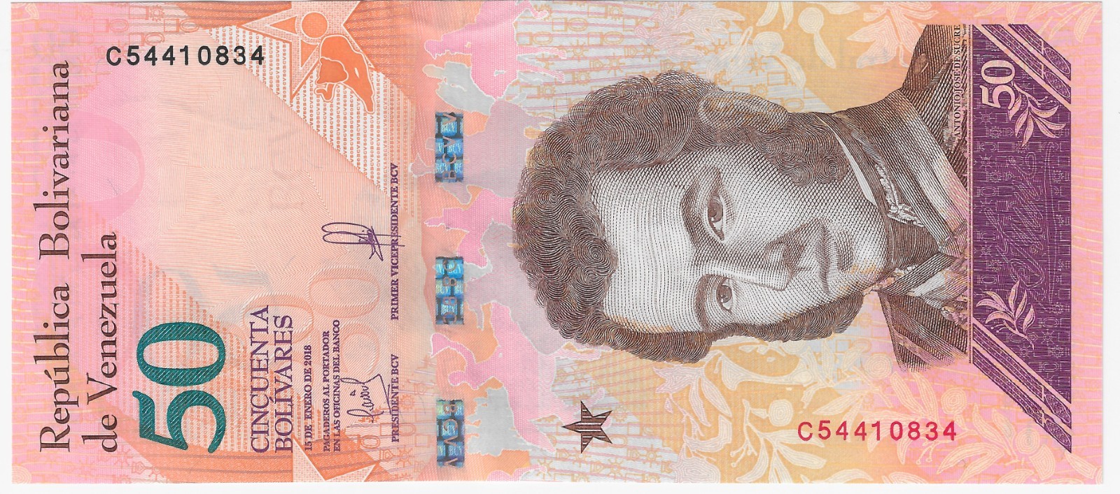 Venezuela Unc Banknote P 105 50 Bolivares 15.1.2018