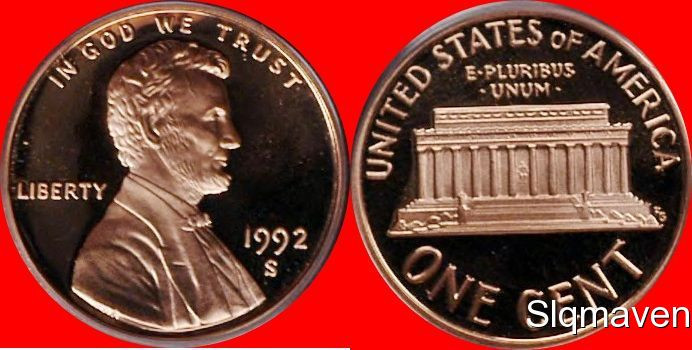 1992 S Lincoln Cent Deep Cameo Gem Proof