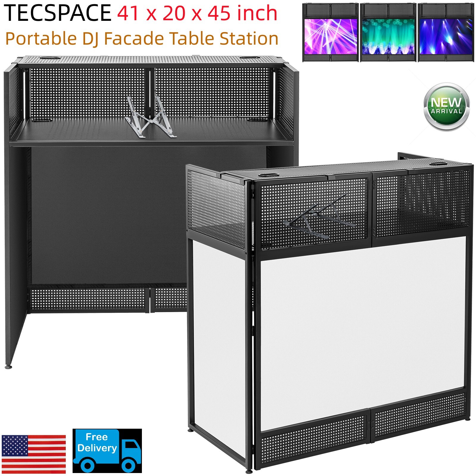 LoJok DJ Event Facade + 20x40 Inches Flat Table Top + Black and White Scrims