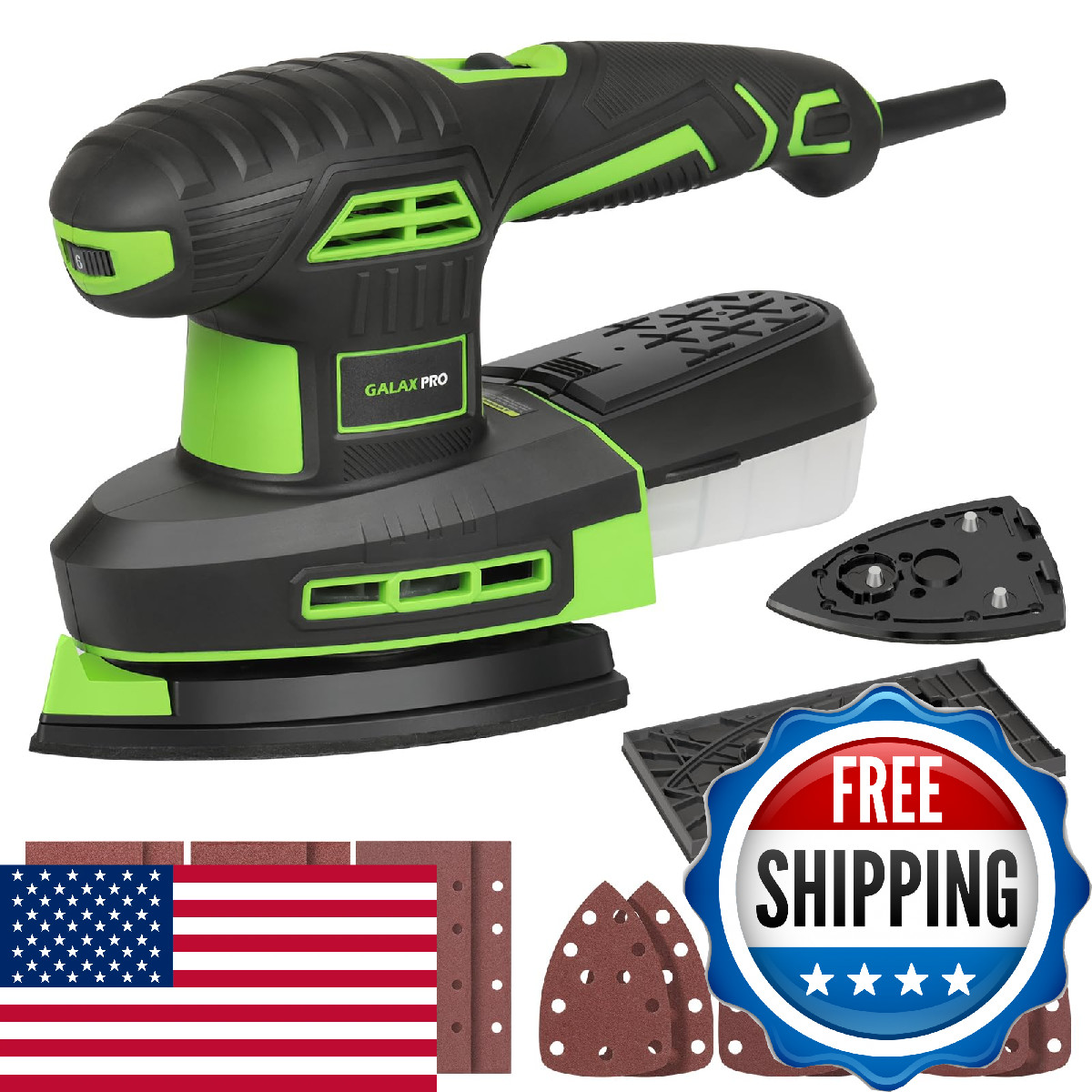 GALAX PRO 250W 2-in-1 Sheet Sanders/Detail Sanders, 6000-12000 RPM 6 Variable Sp
