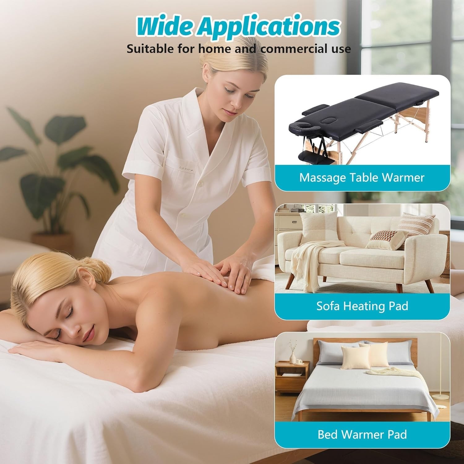 Luxury Massage Table Warmer Pad - 9 Heat Settings, 9-Hour Timer, & Soft Fleece