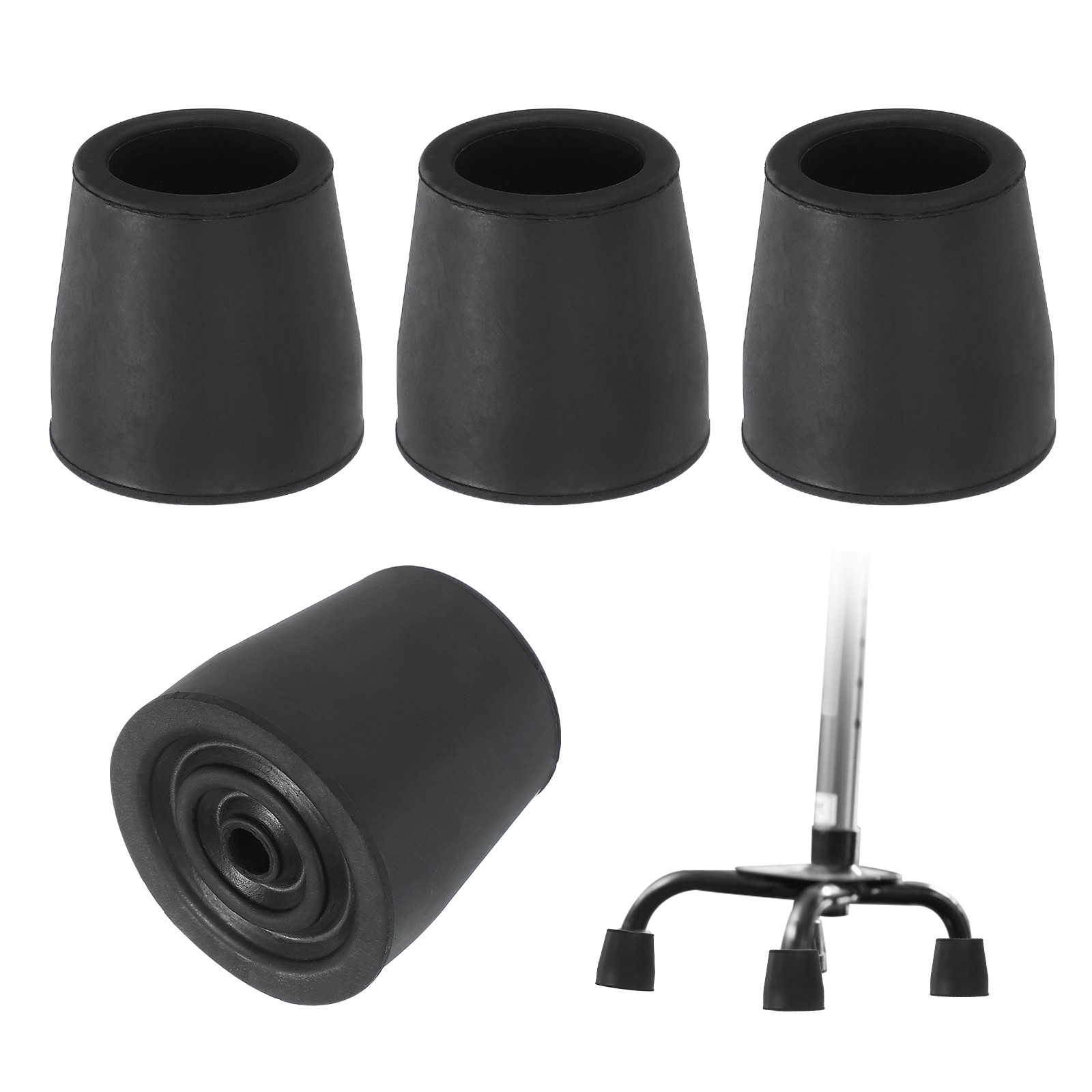 Quad Cane Tips 1 Inch, 4 Pcs Walking Cane Accessories, Black(Style 1)