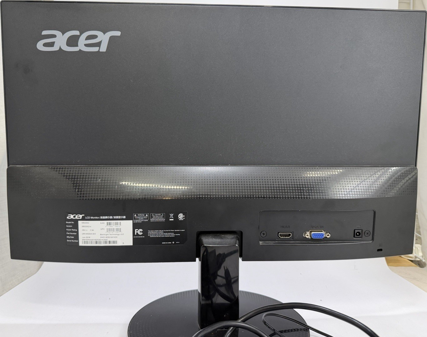 Acer SB220Q 21.5" LED Monitor 1920x1080 75Hz Black HDMI VGA Inputs Used