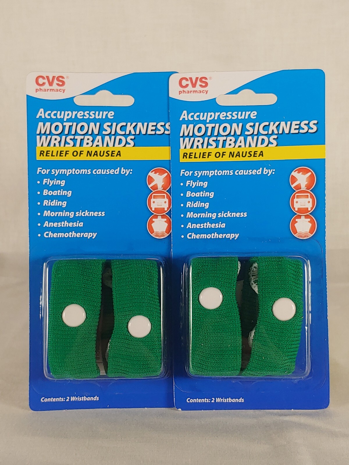 2 pairs Green Anti Nausea Morning Sickness Motion Travel Sick Wrist Bands Sea