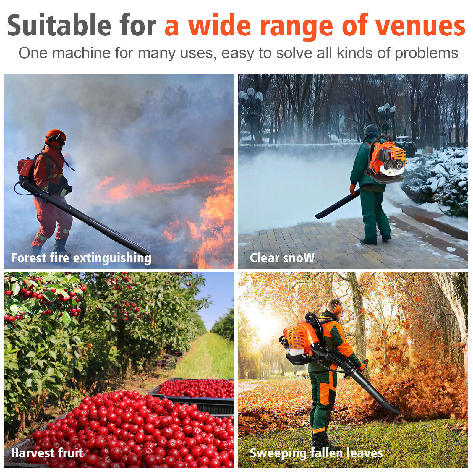 43CC/63CC Gas Backpack Leaf Blower 3HP 650CFM 2 Stroke Leaf Snow Blowers