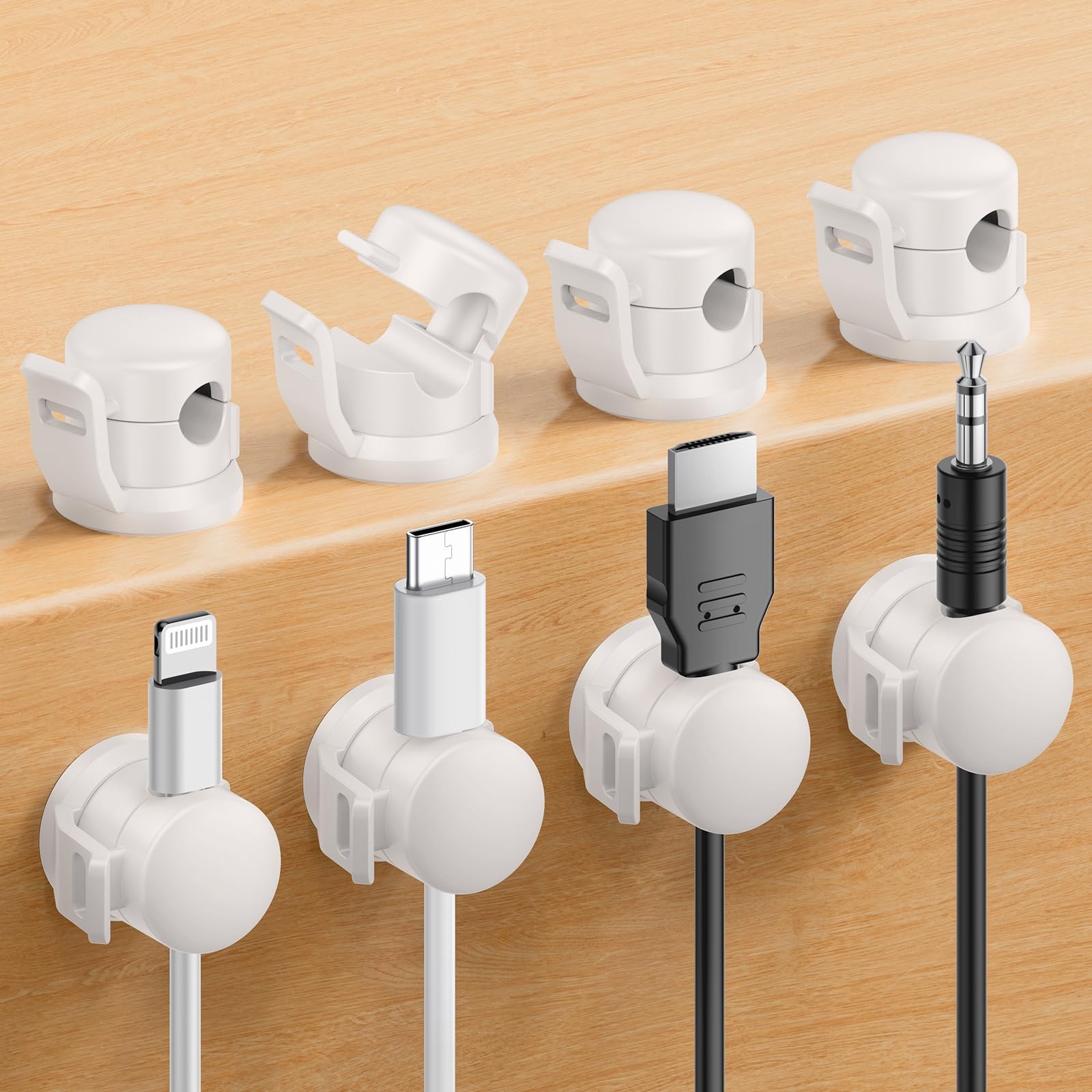 LOTUNY Cable Clips Adjustable Cord Holder White 8 Pack Adhesive