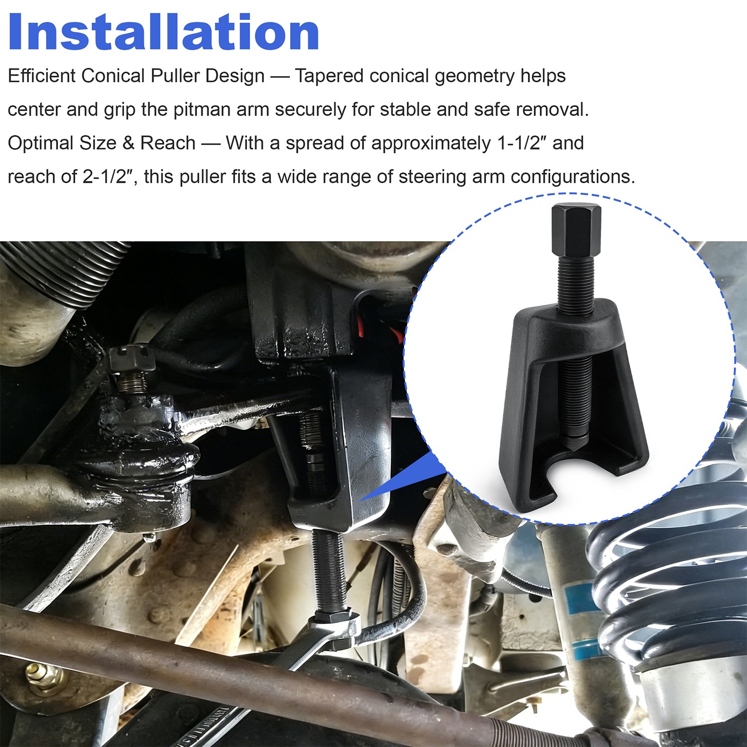 Pitman Arm Puller Tool for Steering System Service, Conical Puller Design