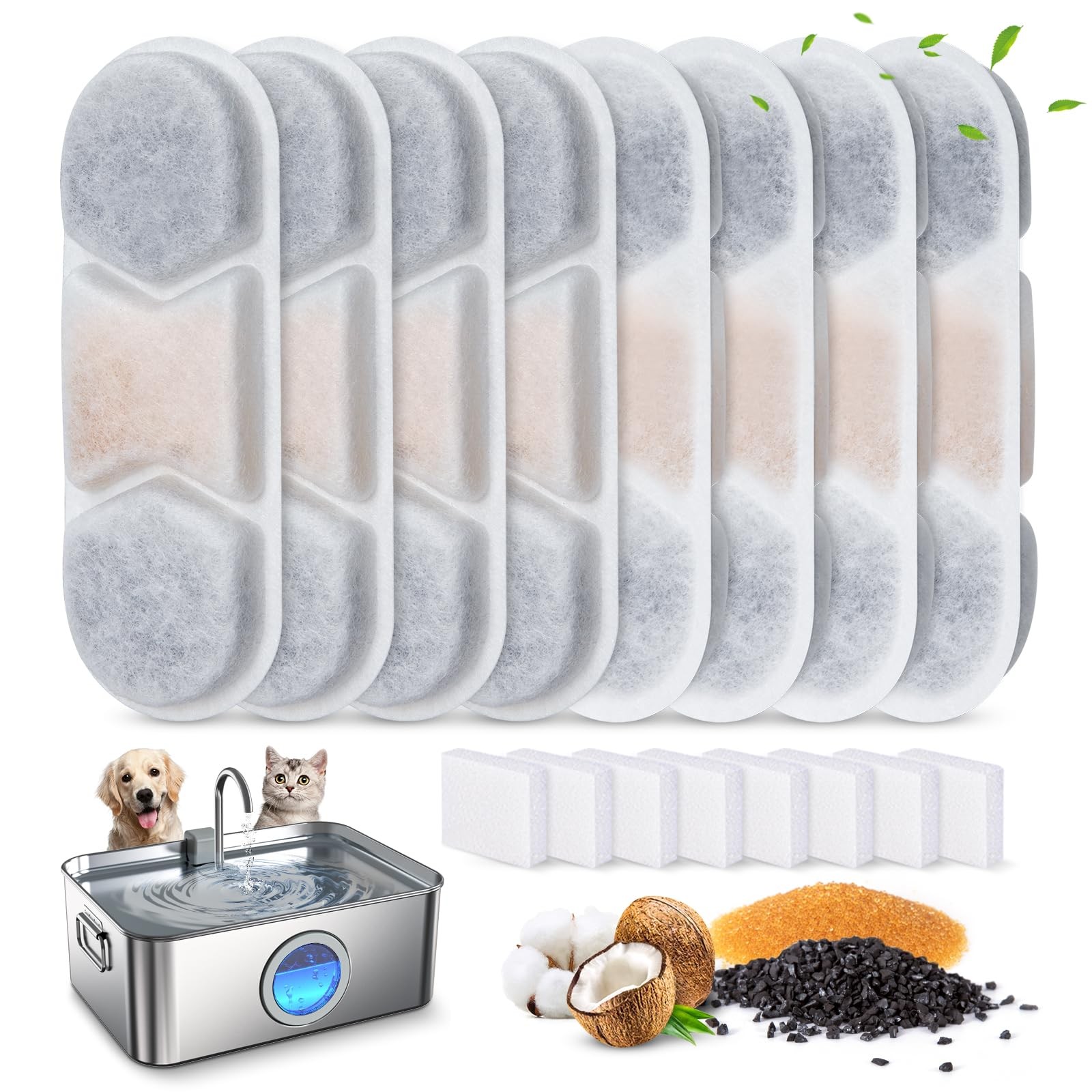 8 Pack Dog Fountain Filter for 12L/3.2Gal Stainless Steel Large Dog Water Fou...