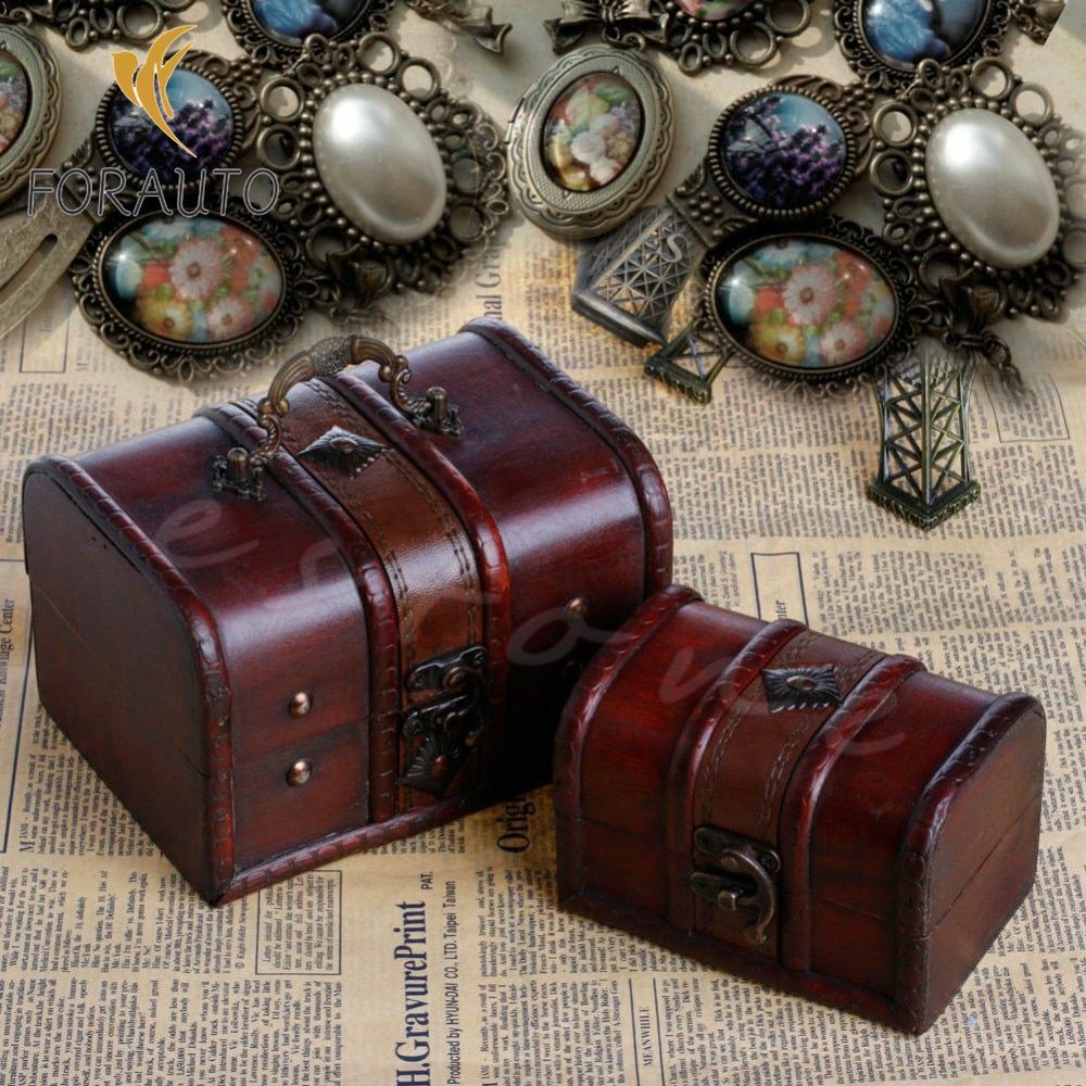 2x Wooden Jewelry Storage Box Case Treasure Chest Organizer Home Decor Wood 2pcs