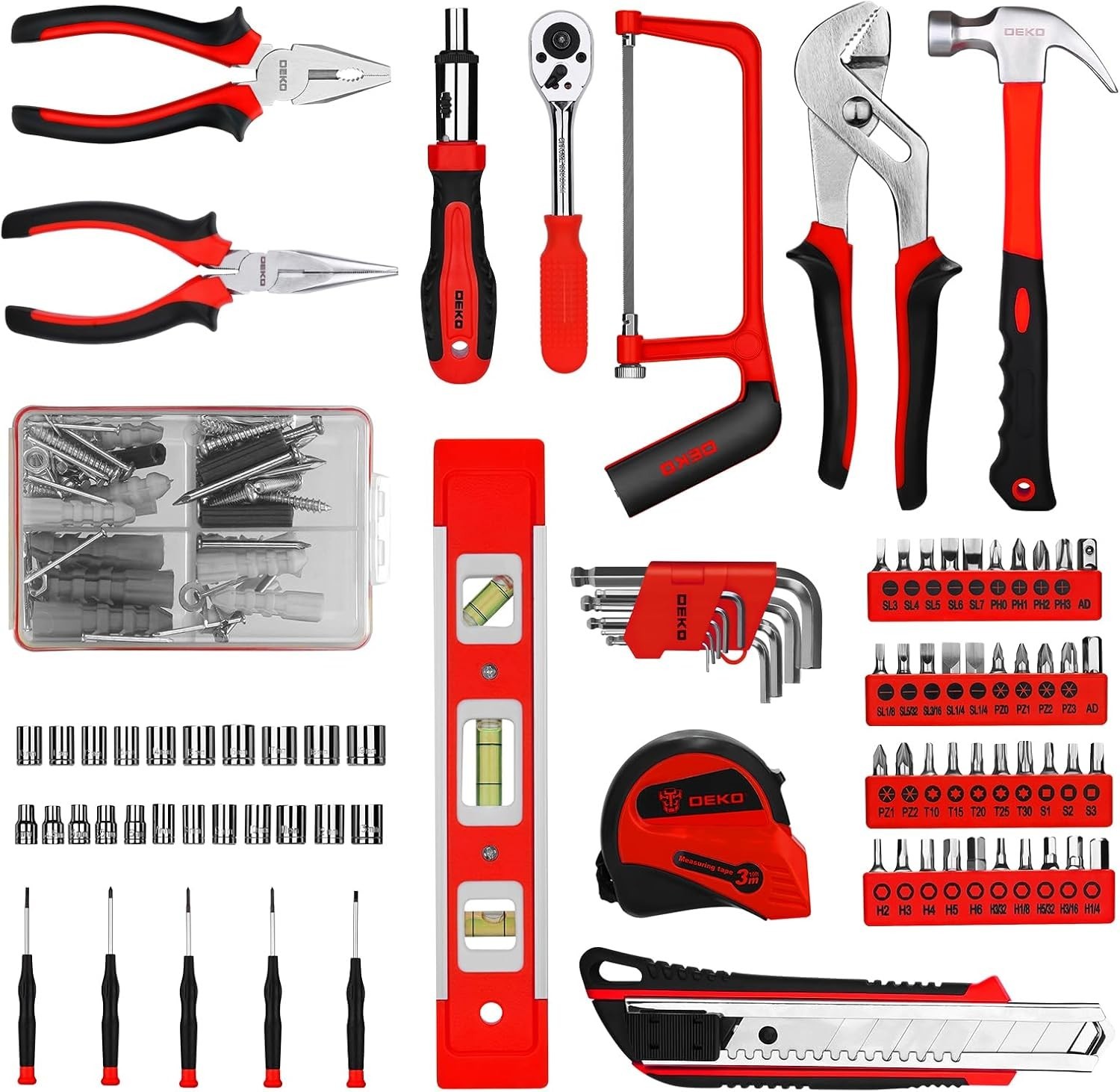 DEKOPRO Tool Set:228 Piece Home Tool Kit, Household Basic Repair Tool Set Comes