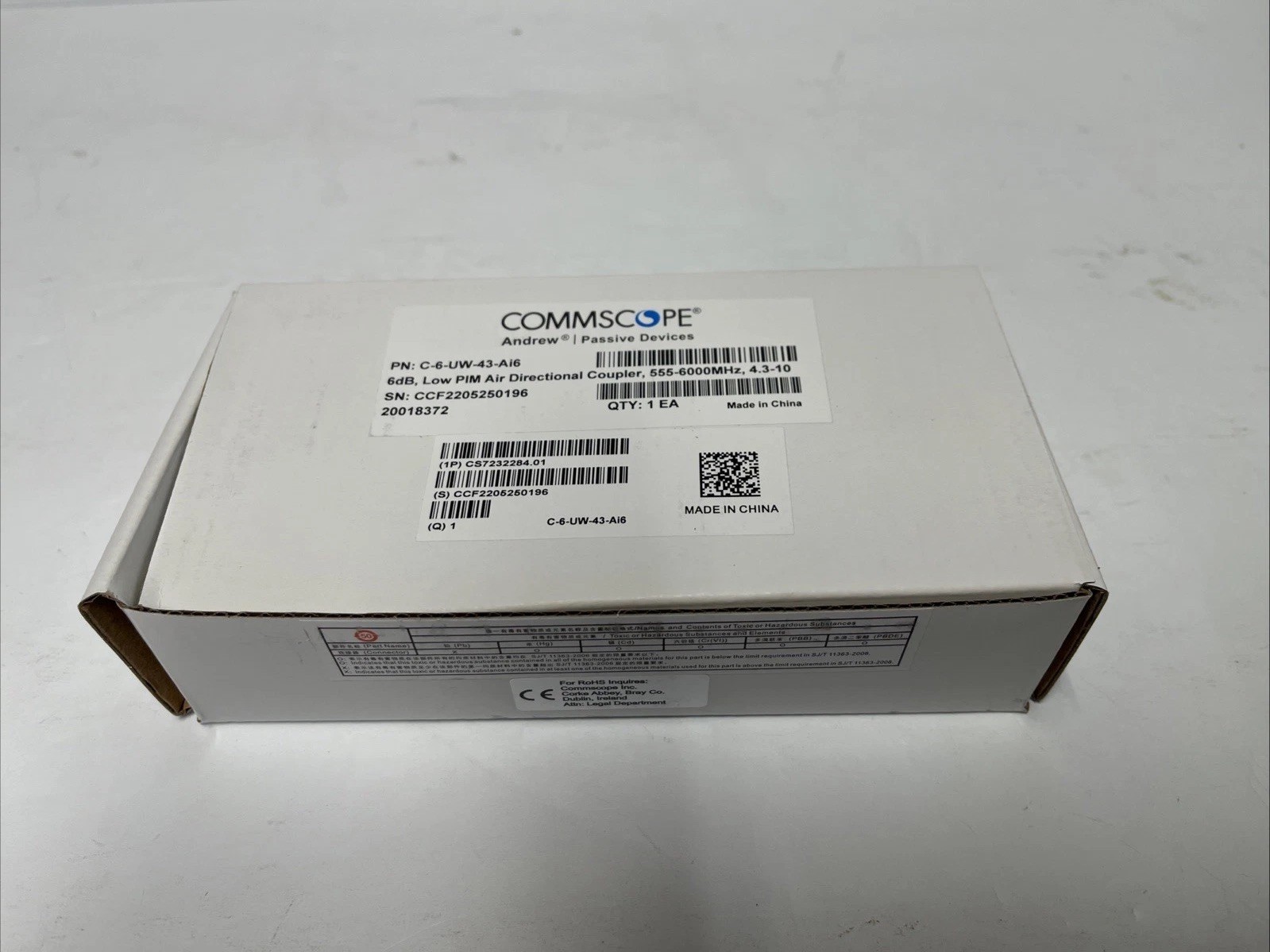 Commscope C-6-UW-43-Ai6, 6dB Air Directional Coupler, 555–6000MHz, 4.3-10