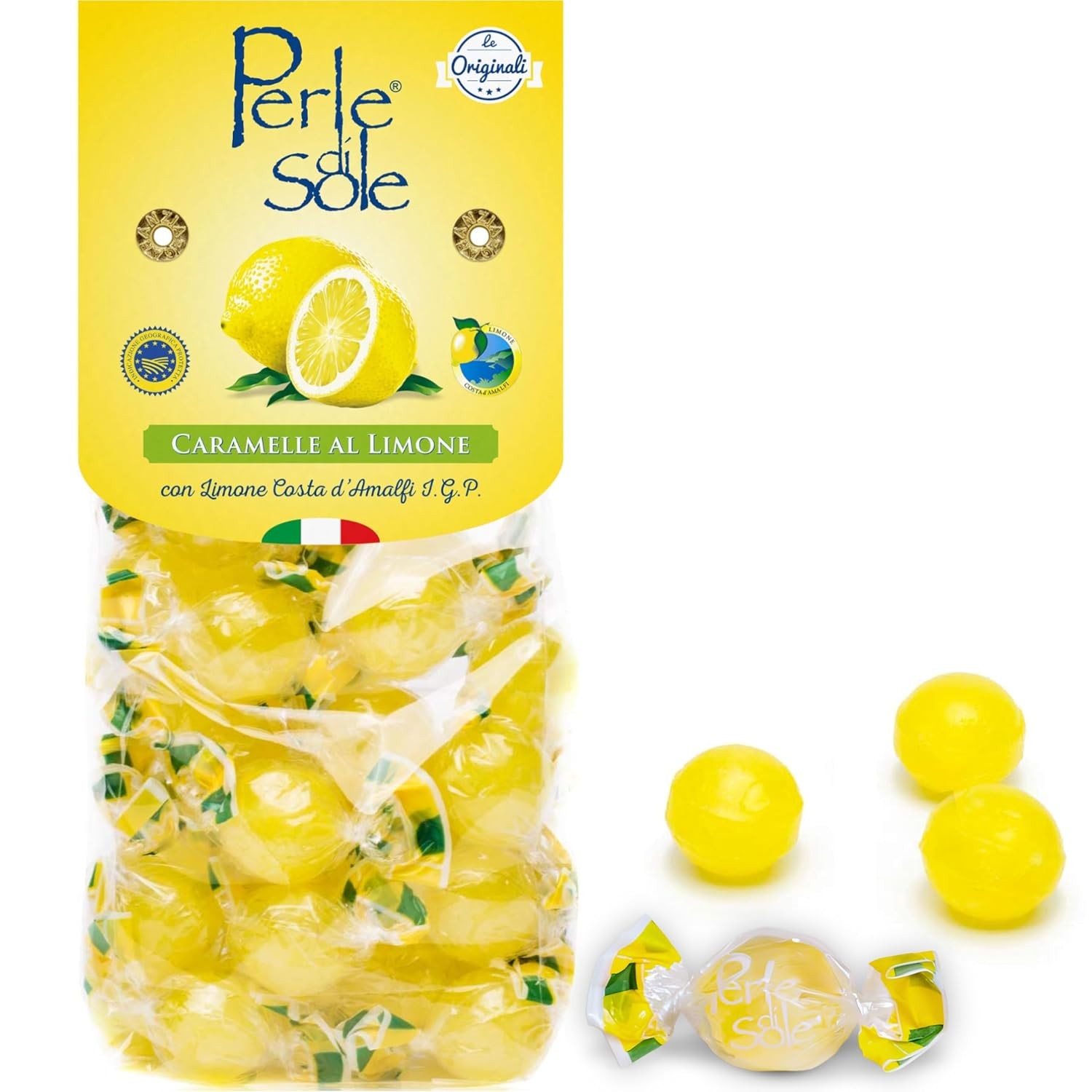 Perle Di Sole Italian Lemon Drops Hard Candy Individually Wrapped  7.05 Oz