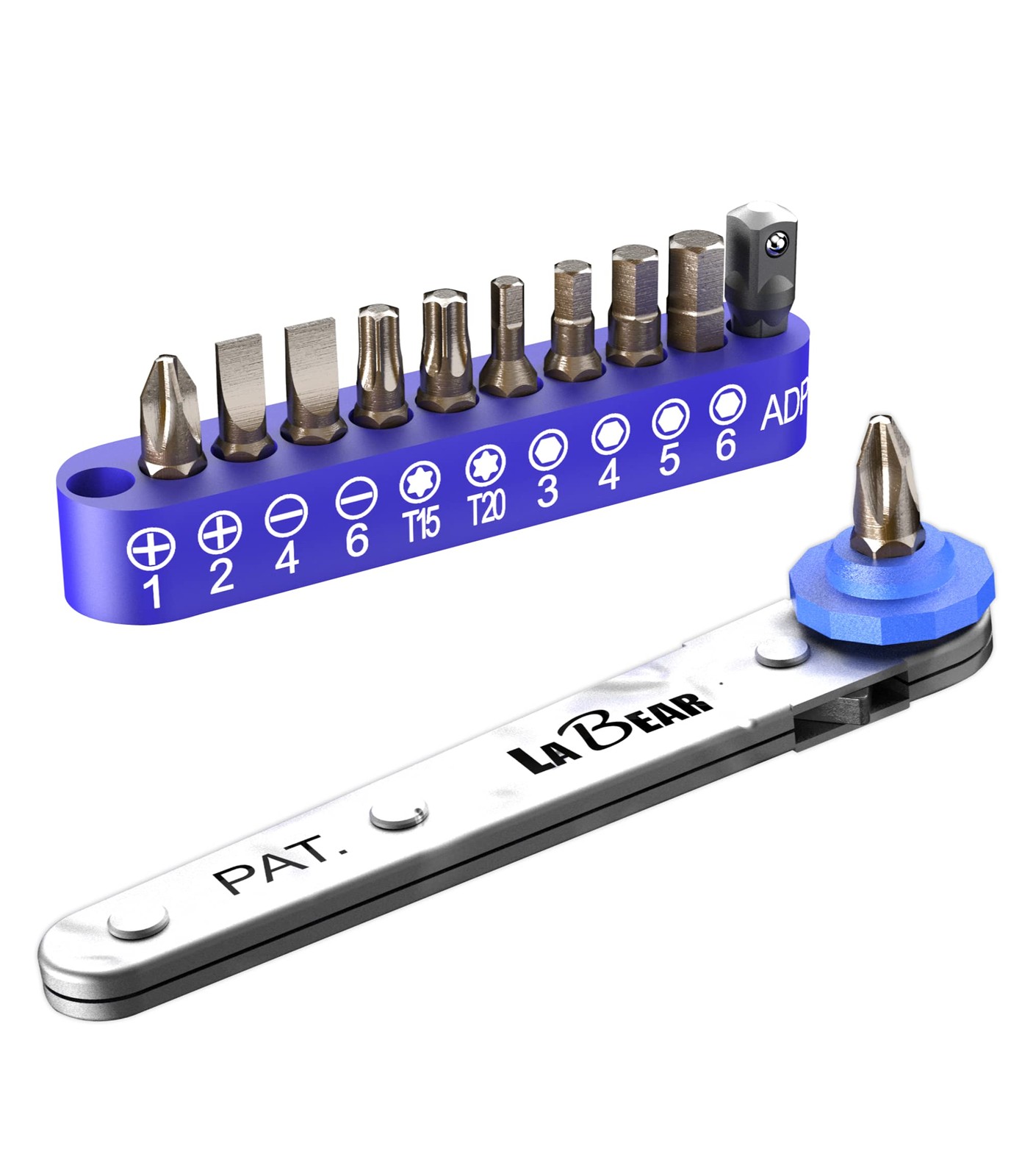 LABEAR Ultra Low Profile 12pc Ratchet and Bits Set, Blue