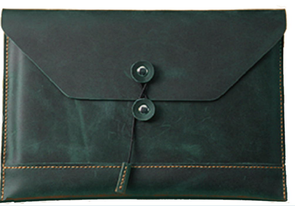 file Folder pocket cow Leather laptop bag Briefcase iPad Case pouch green 619