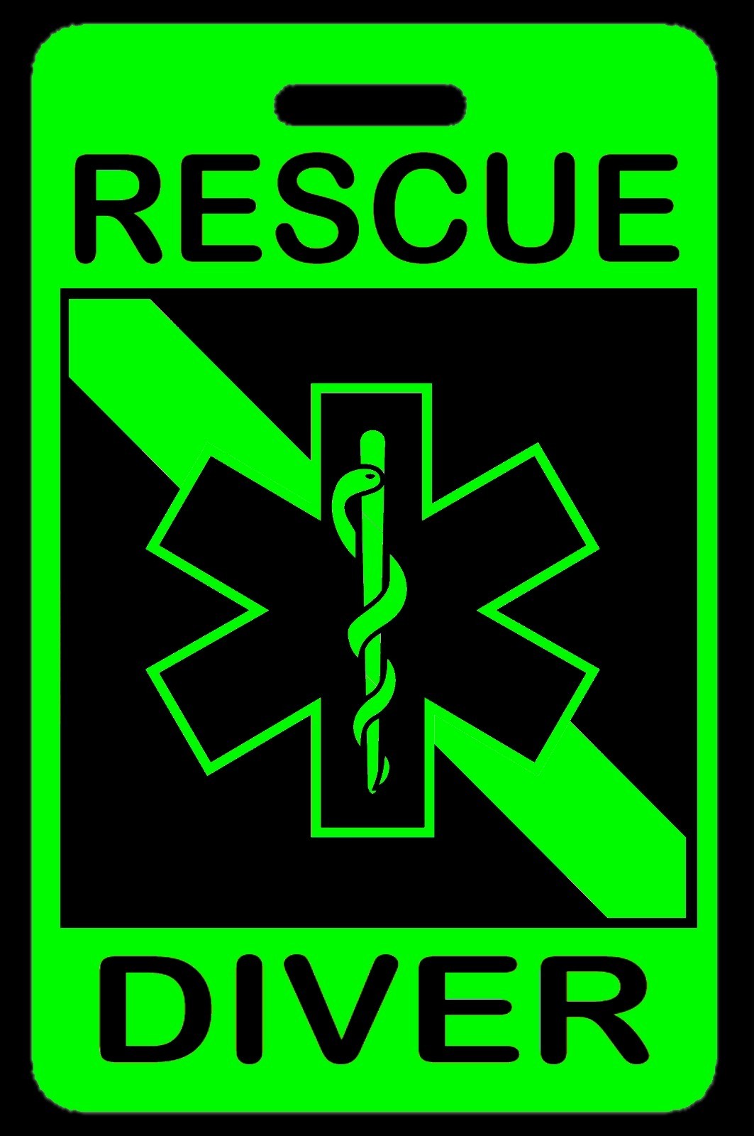 Hi-Viz Green RESCUE DIVER SCUBA Diving Luggage/Gear Bag Tag - New