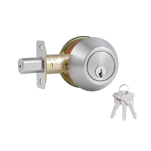 1 Side Keyed Deadbolt Lock,Single Cylinder Dead Bolt 1 Pack Satin Nickel Round