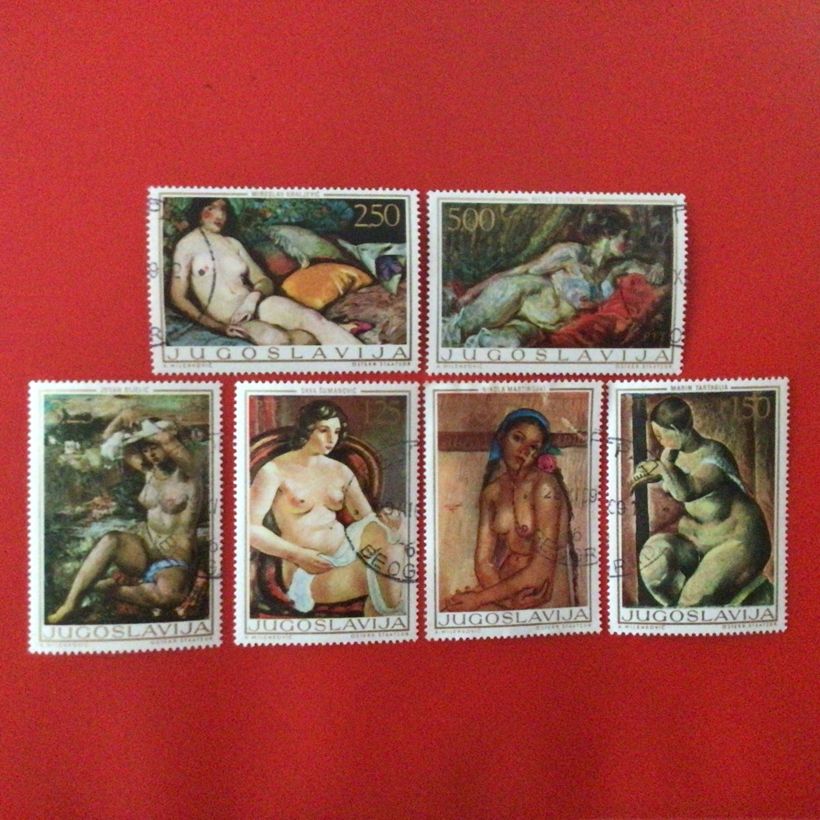 STAMPS: YUGOSLAVIA, THEMATIC ART NUDE unchecked USED, MINT or CTO.. Nice 😊 lot!