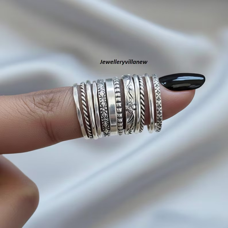 Handmade 925 Sterling Silver  Band Ring Stacking Ring Set, Boho Minimalist Rings