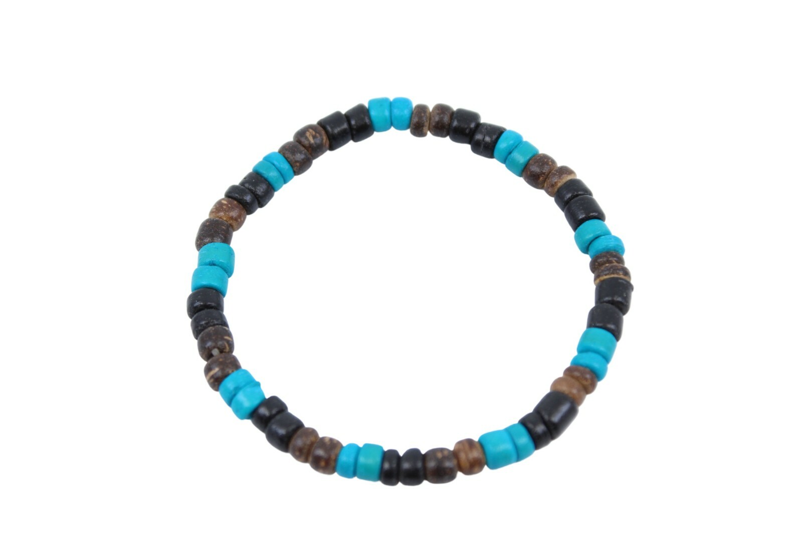 Coconut Shell Bracelet -7", Blue Black & Brown Coconut (Thin), Hawaiian Surfer