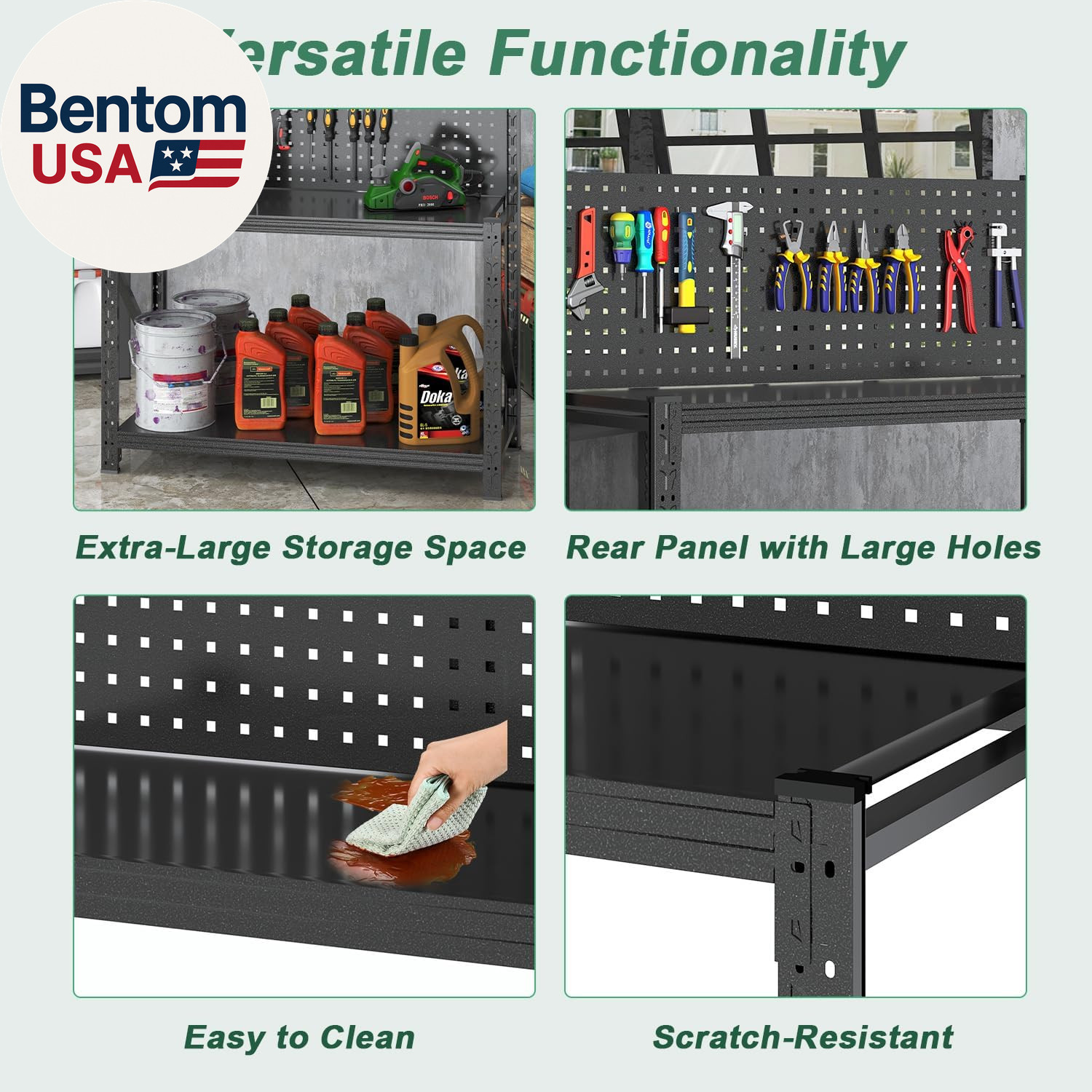 Work Bench with Pegboard,Heavy Duty 3000Lbs Capacity Workbench Adjustable Shelve