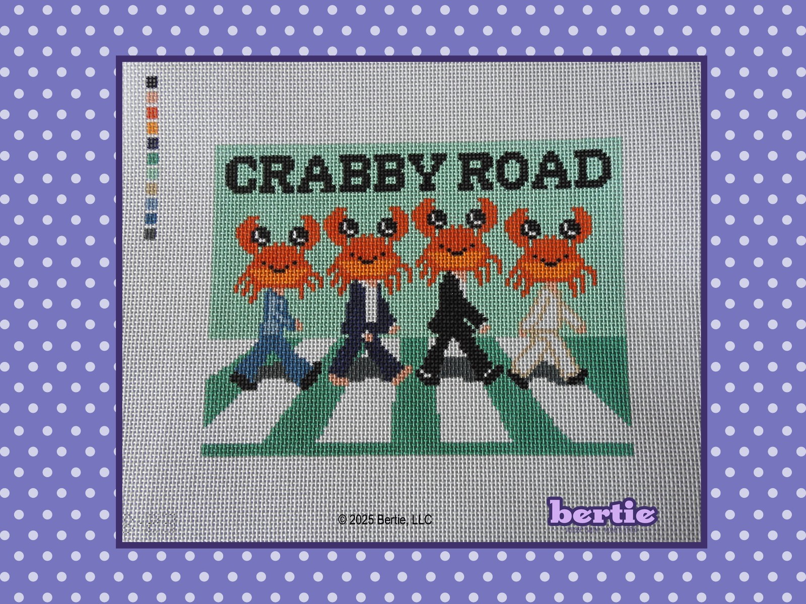 Crabby Road Needlepoint Canvas | Beatles Parody Crab Design | Funny Handpainted