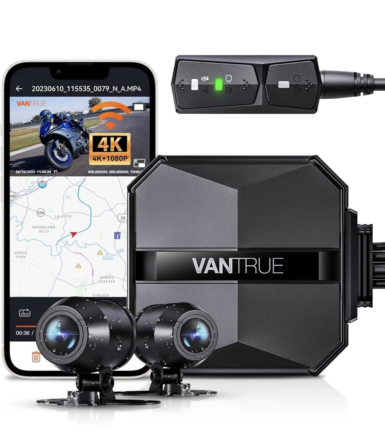 Vantrue Falcon 1 (F1) Motorcycle 4K Dashcam (4K + 1080P) GPS | WiFi(1TB Support)