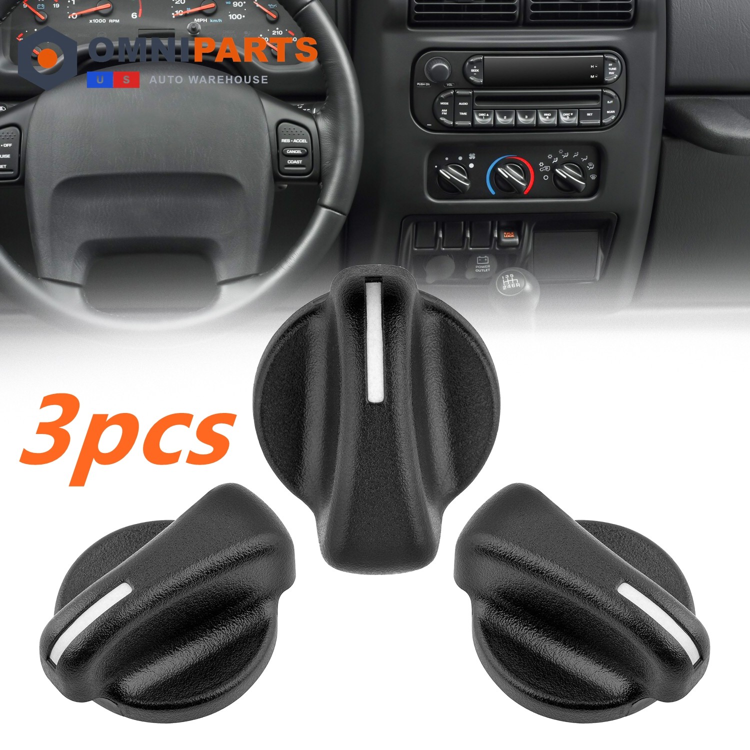 3PCS AC Heater Control Knob FAN MODE TEMP Fit 1999-05 Jeep Wrangler TJ 5011218AA