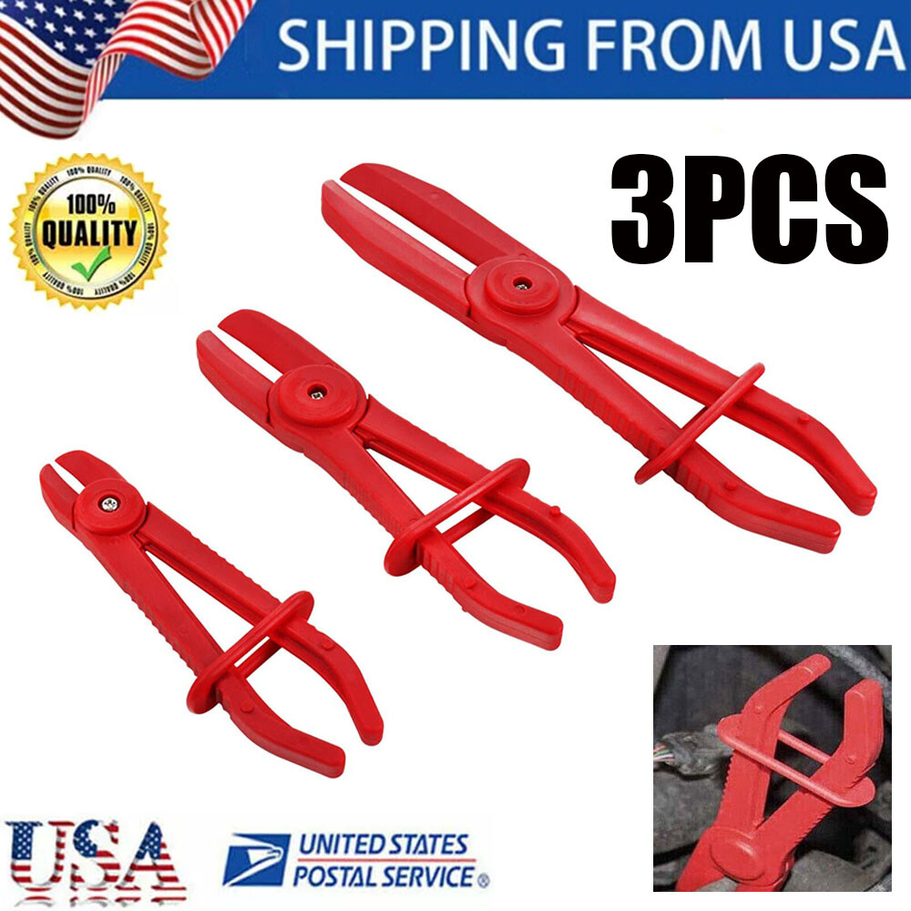 3PCS Hose Clamp Set Fuel Water Brake Line Pipe Pinch Off Pliers Red Hand Tool