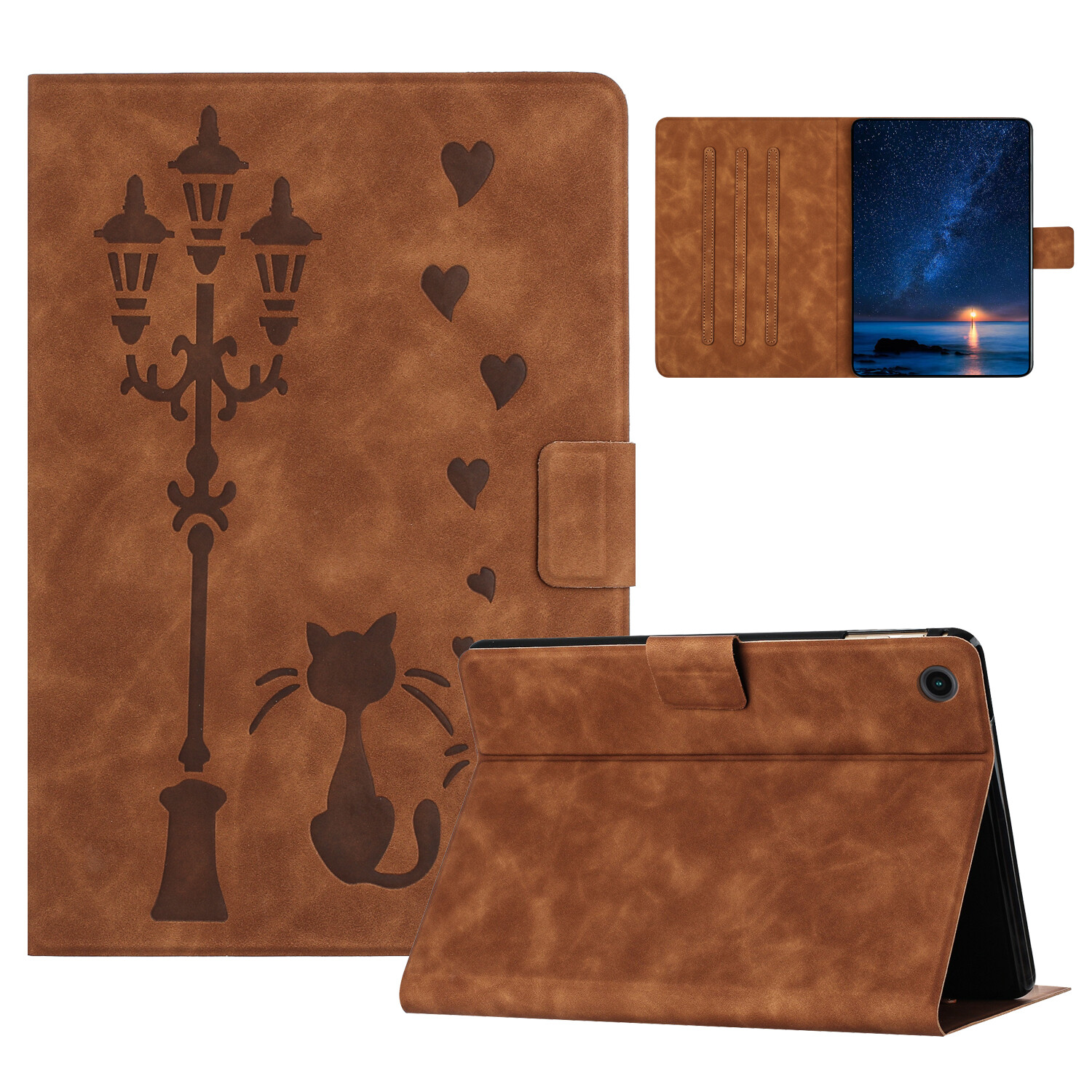 Leather Kitty Pattern Case For Samsung Galaxy Tab A9+ A8 A7 S2 Back Smart Cover