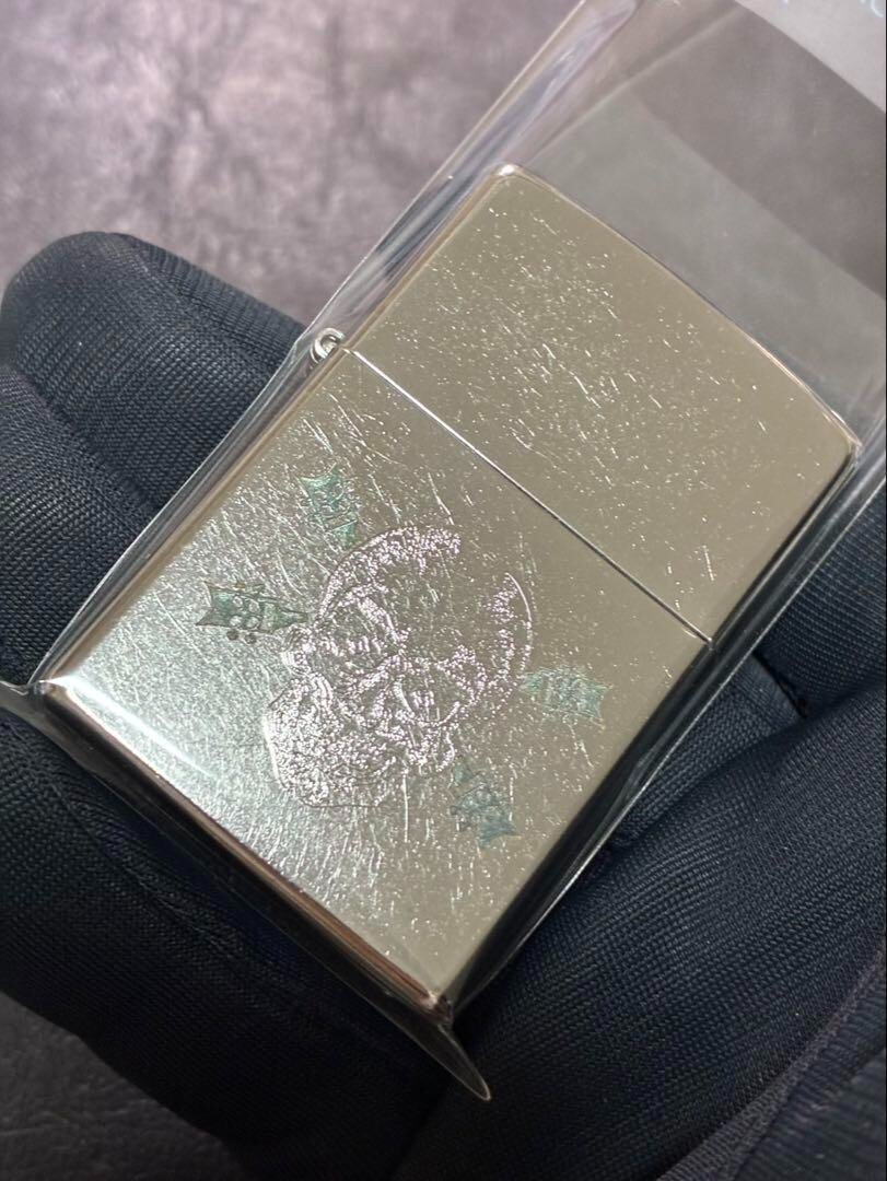 Zippo Skull Silver Dust One Sided Processing Lighter Regular Japan