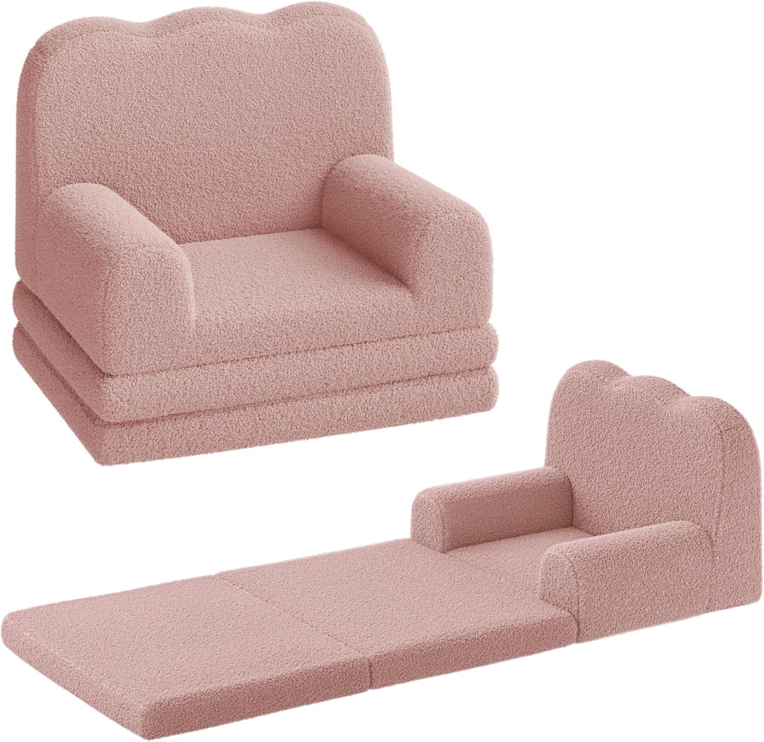 Kids Couch, Folding Sofa Bed, Kids Girls Chair, Fold Out Chair to Lounger Pink