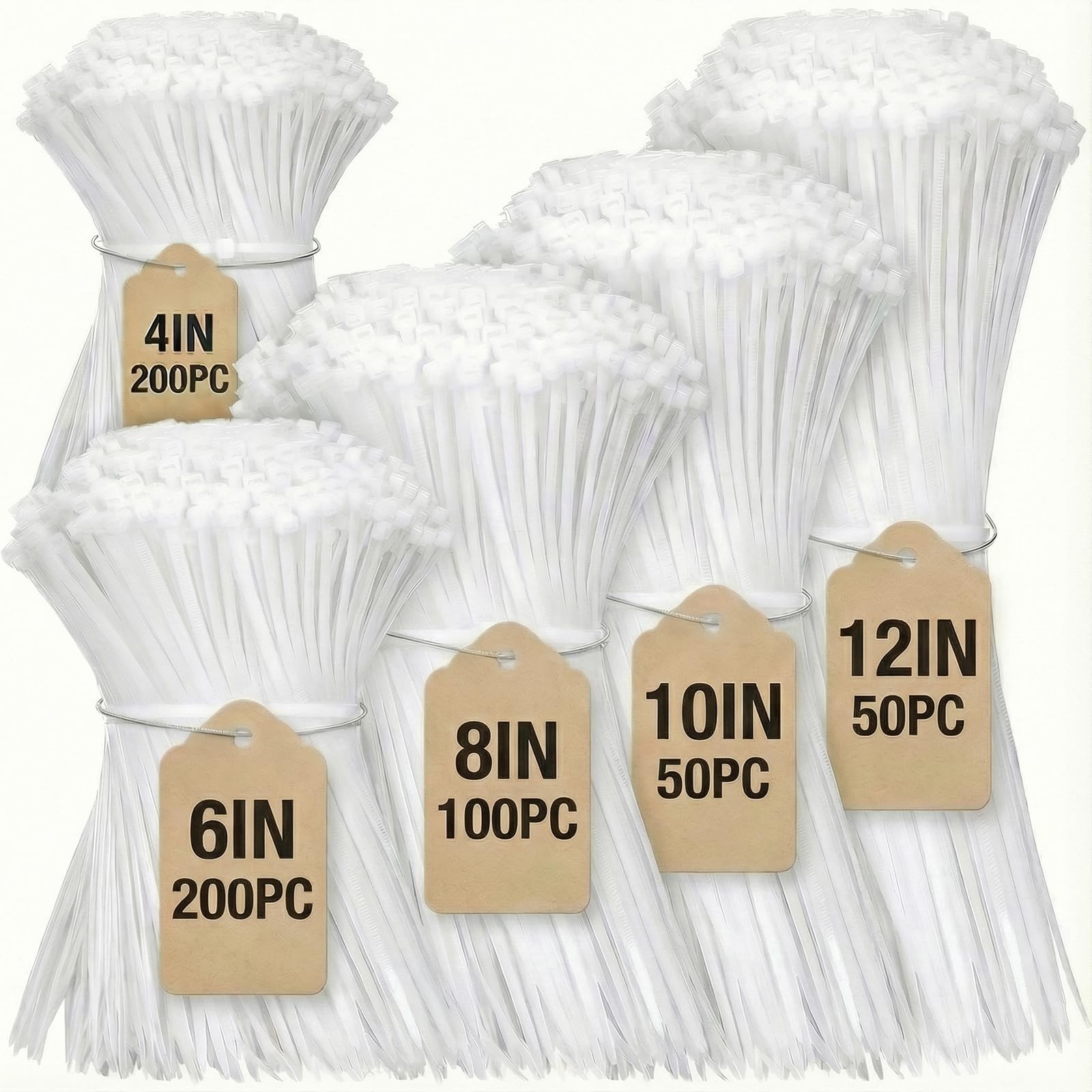 Cable Zip Ties,600 Piece Self-Locking Nylon Cable Ties,Assorted Sizes 4+6+8+1...