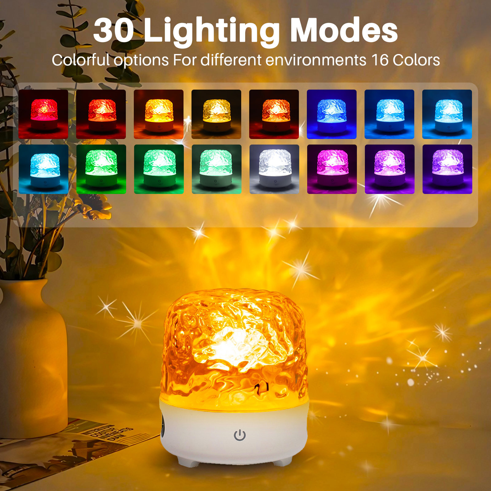 LED Projector Light 16 Colors Ocean Wave Night Lamp w/Bluetooth Speaker & Remote
