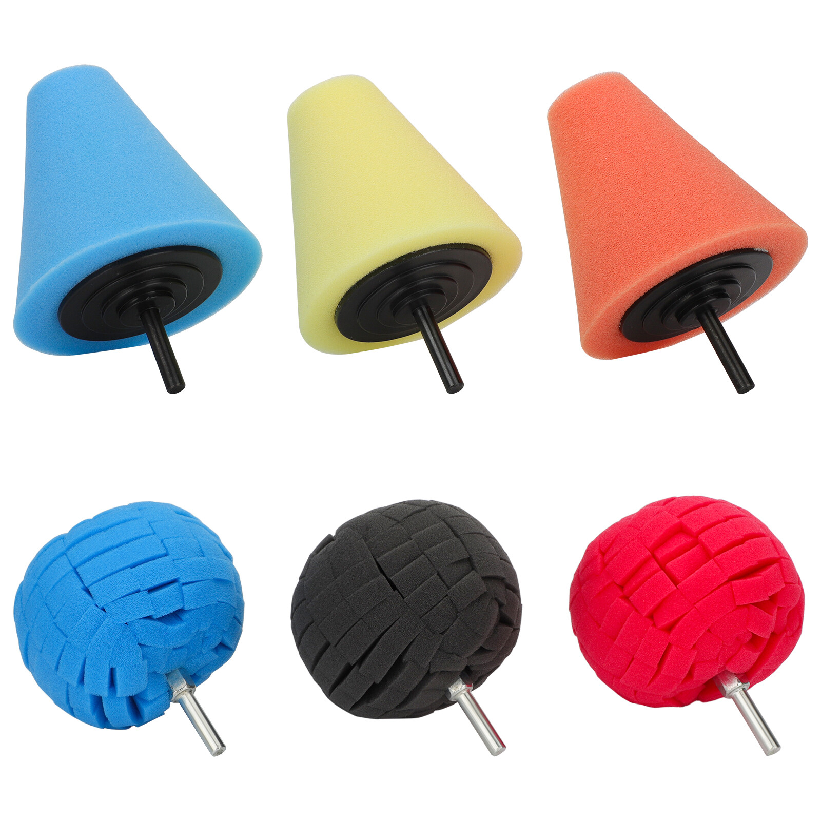 6PCS 3 inch Car Wheel Hub Drill Buffing Polishing Sponge Cone and Ball Pads Kit