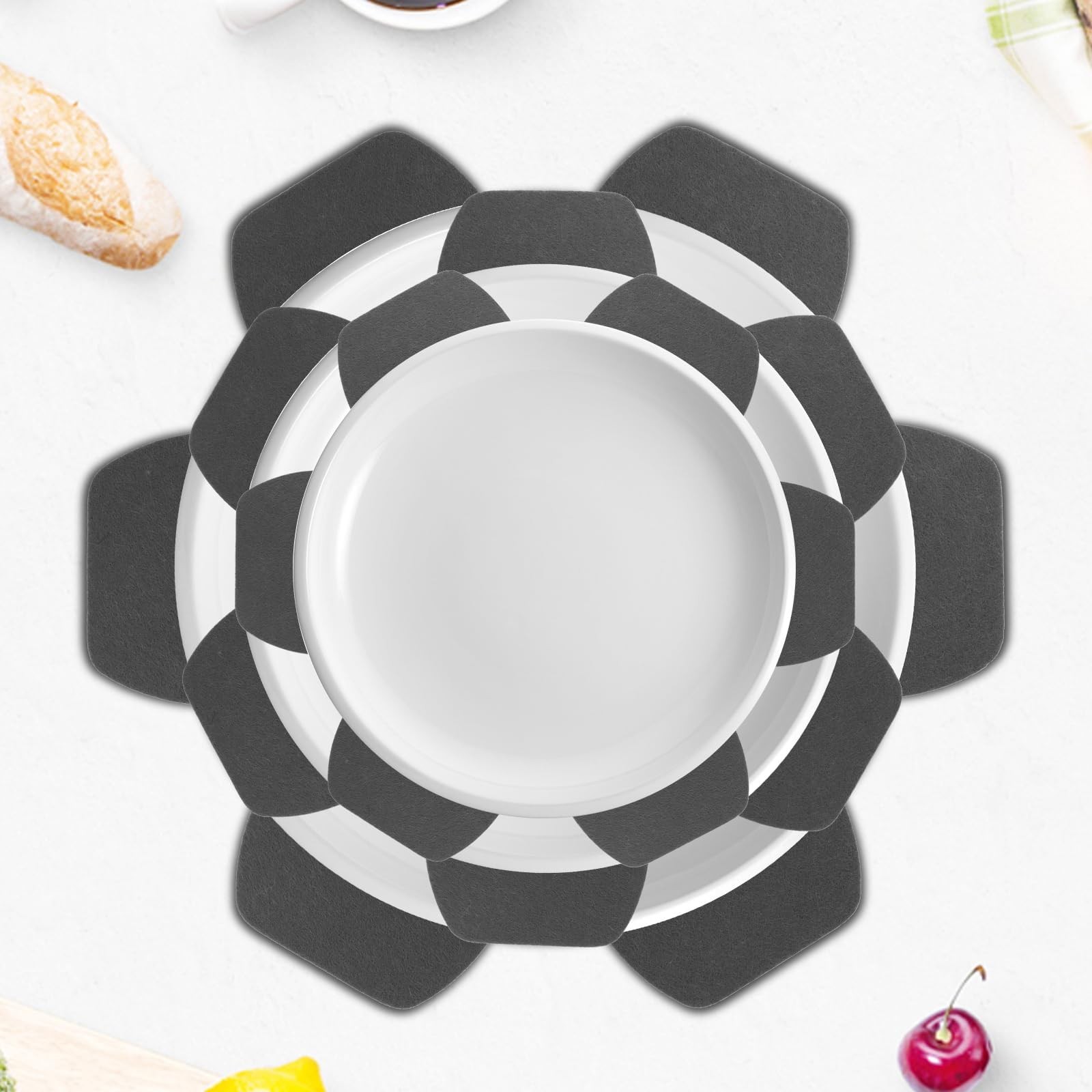 6PCS Felt Pots and Pans Divider Separator Pads, Cookware Black, Gray