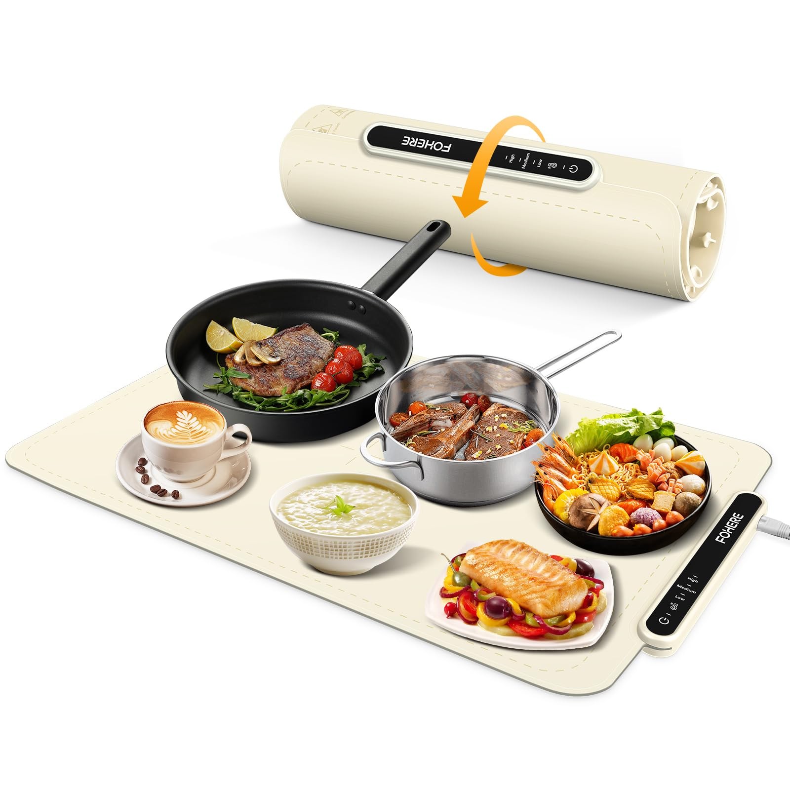 FOHERE Food Warming Mat, Fast Heating Electric 24.6*15*0.8Inch, White