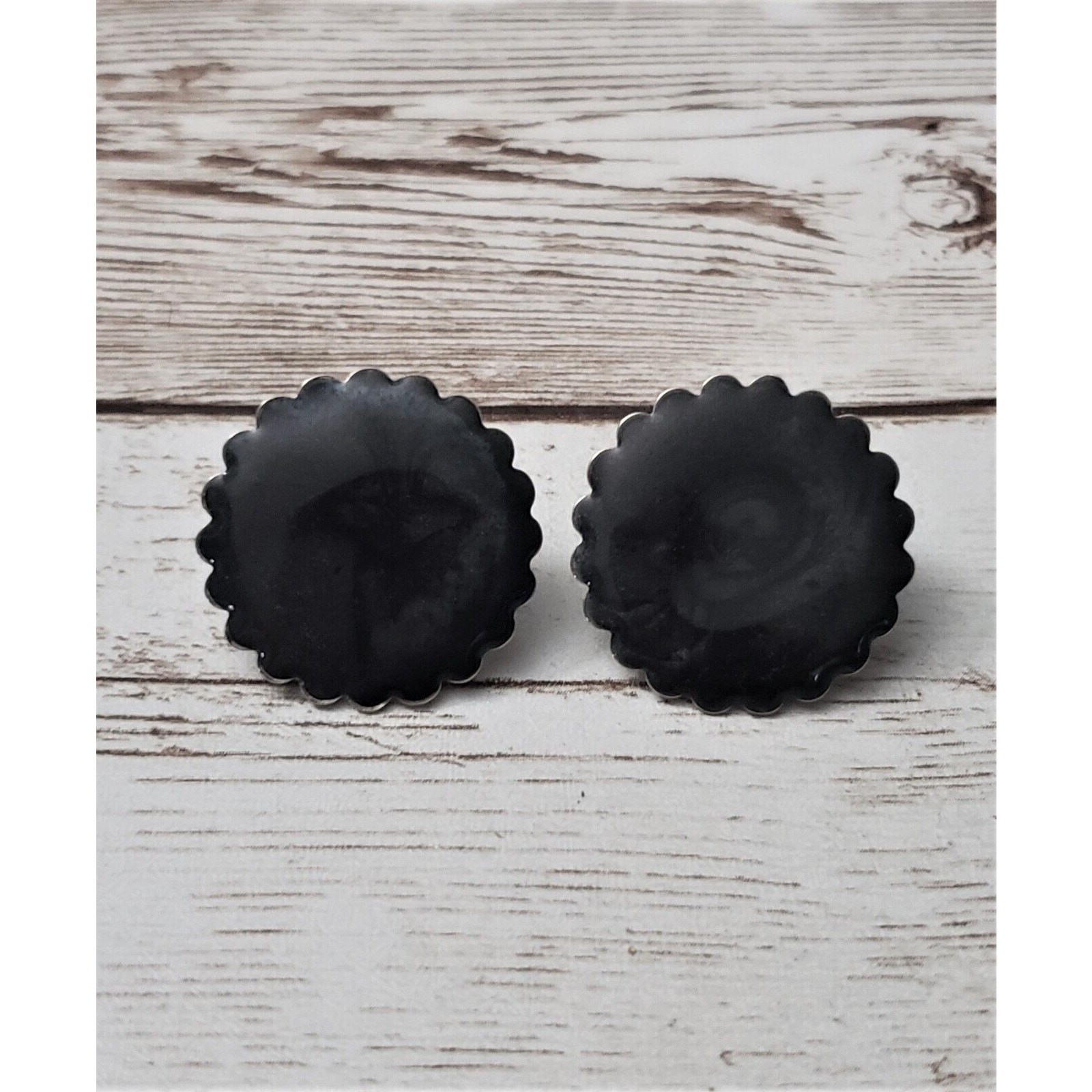 Vintage Clip On Earrings Black with Half Circle Edges