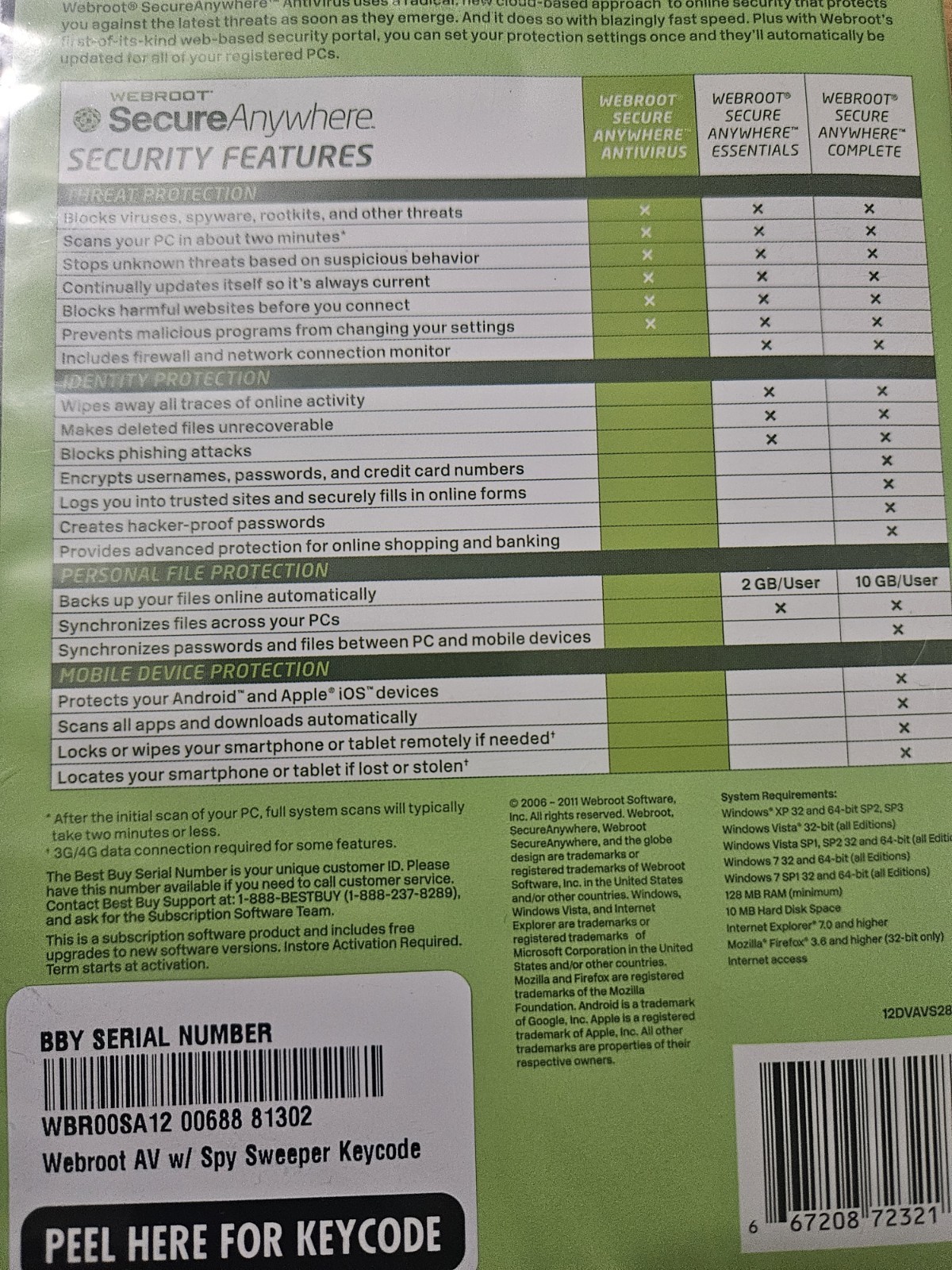 Webroot Antivirus 2012 for Windows 8087392(SEALED)