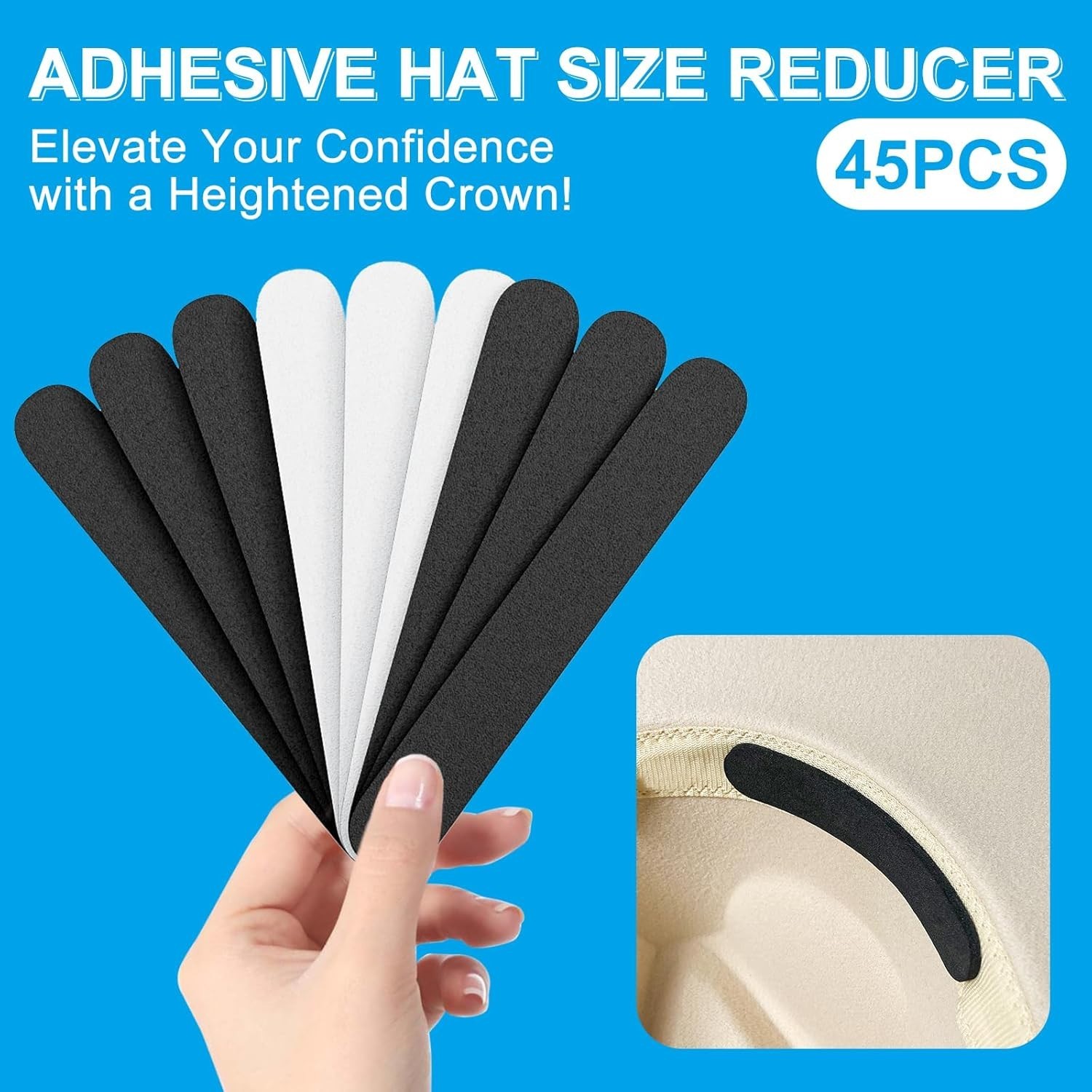 45PCS Hat Size Tape, Hat Size Reducer, Foam Reducing Tape for Hats Caps Sweatban