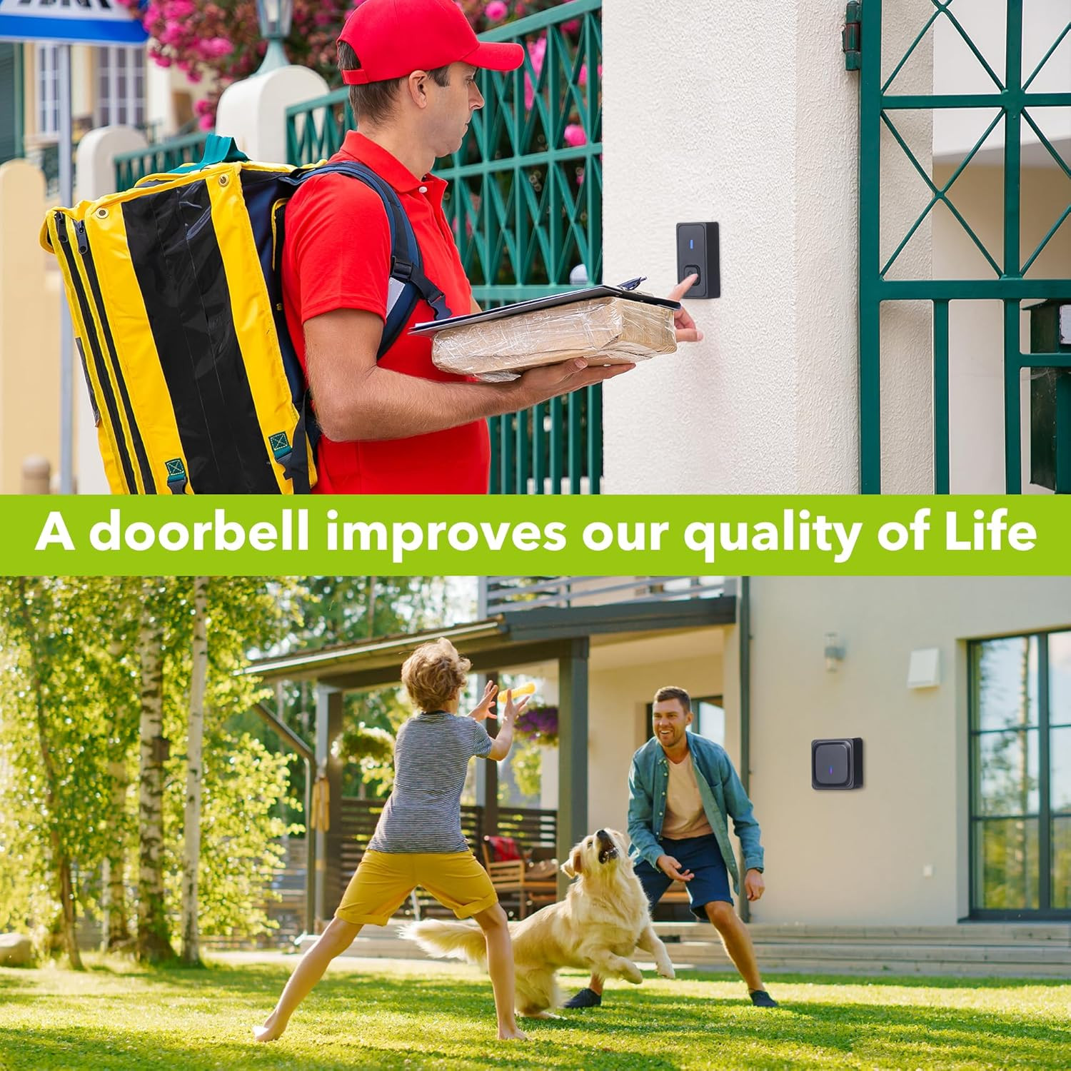 BN-LINK Wireless Doorbell with 2 Buttons, Mini Waterproof Door Bell Easy Install