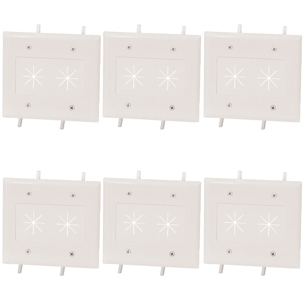 6 Pcs 2 Gang Low Voltage Flexible Opening Wall Plate Pass Through AV Cable White