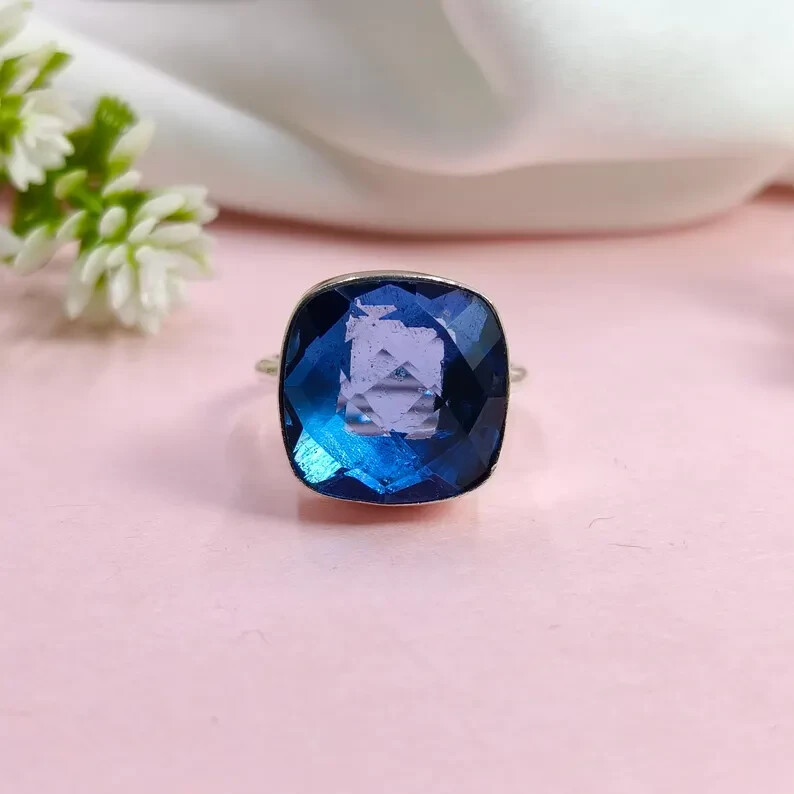 Blue Tanzanite 925 Sterling Silver Band& Statement Ring Handmade Ring All Size
