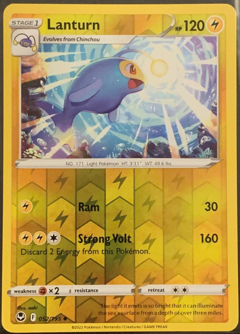 Lanturn - 052/195  - REVERSE HOLO - Silver Tempest - Pokemon - NM/M