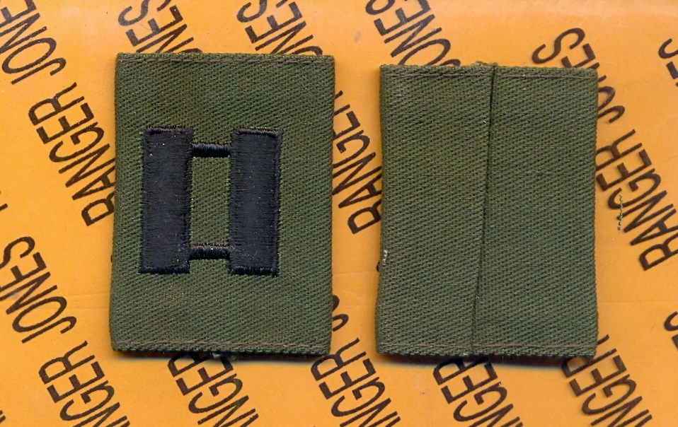 US ARMY Captain CPT 0-3 OD Green & Black slip on rank ~2" patch