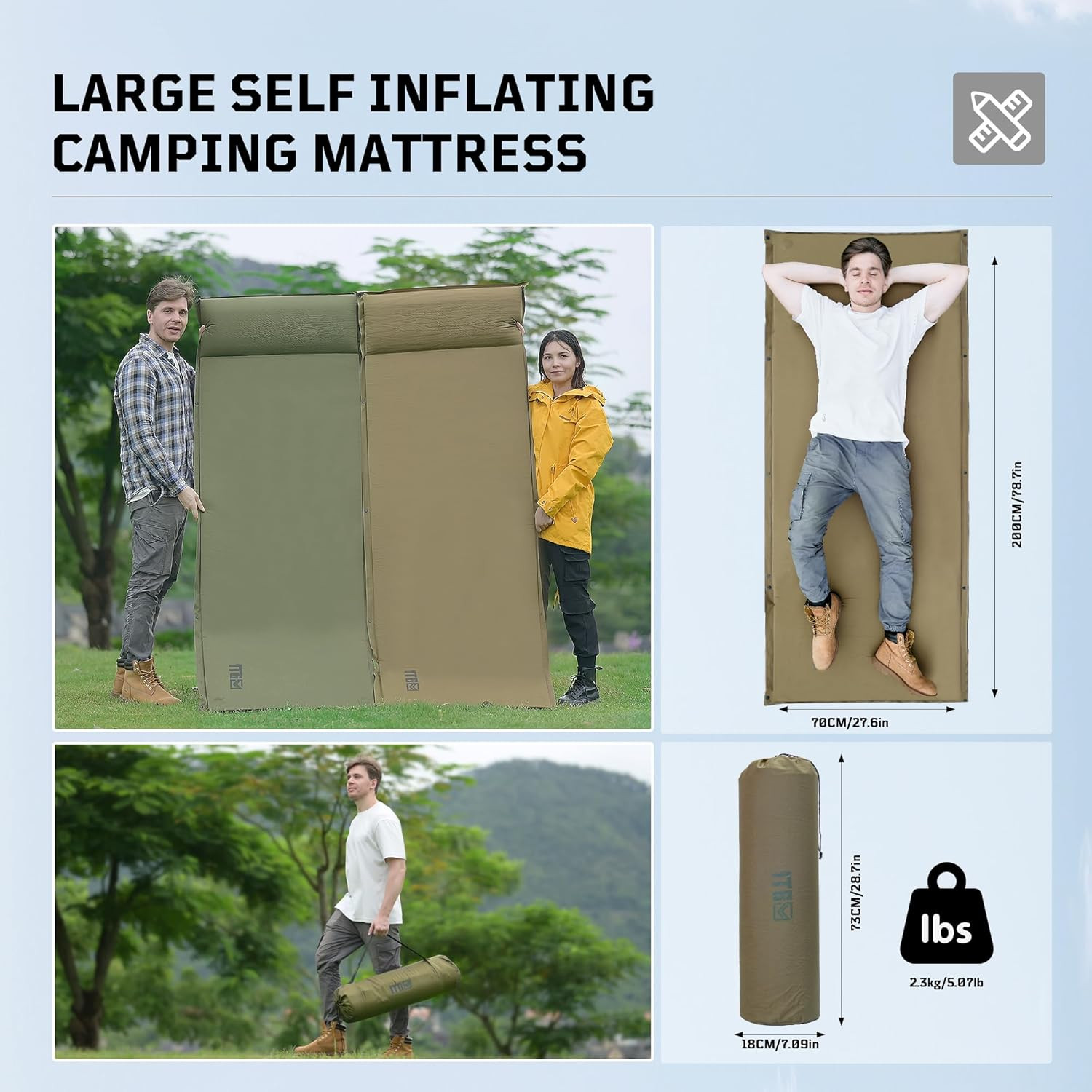 Self Inflating Sleeping Pad for Camping, Insulated Inflatable Camping Mattress f