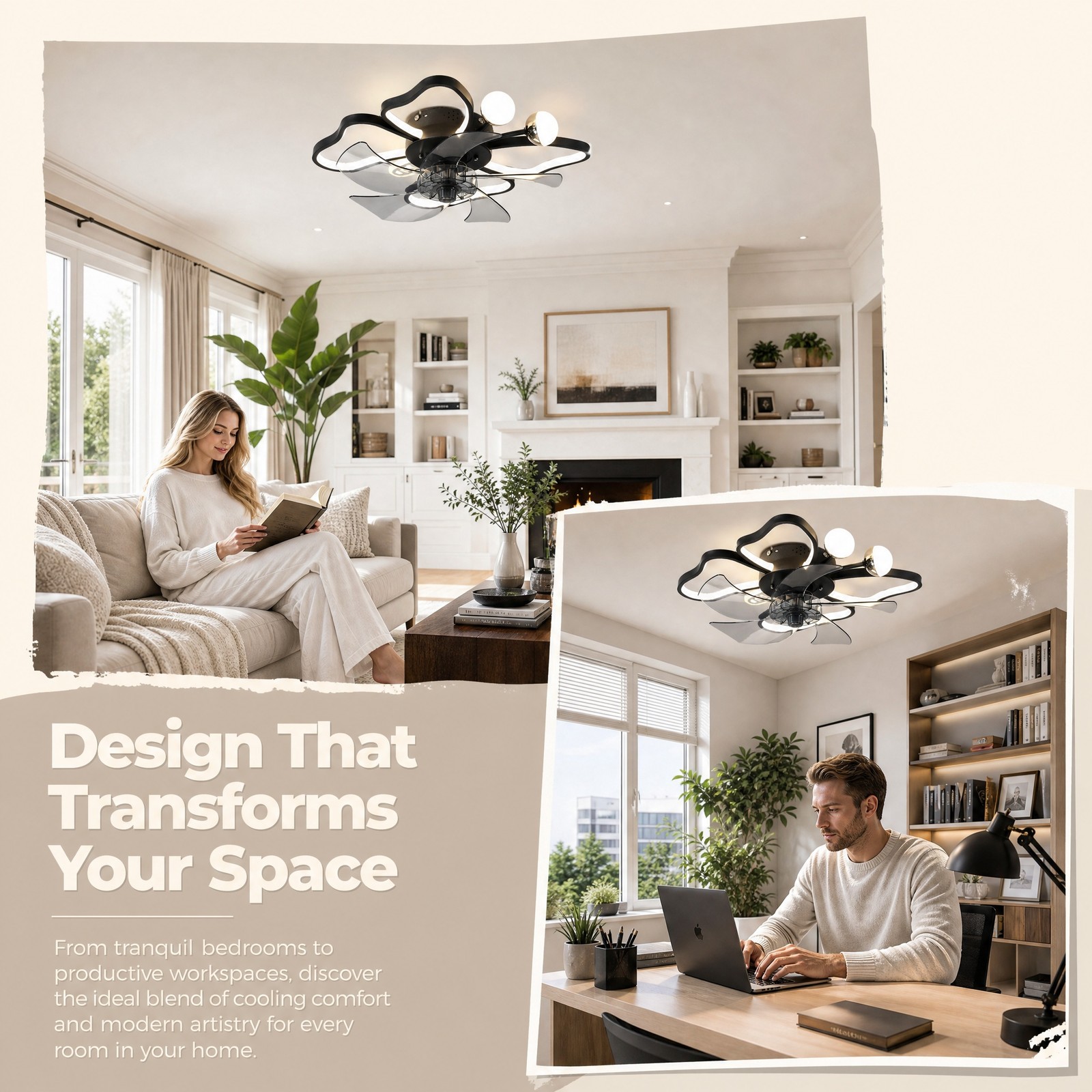 20 inch Remote APP Control Butterfly Modern Ceiling Fan with Light Flush Mount