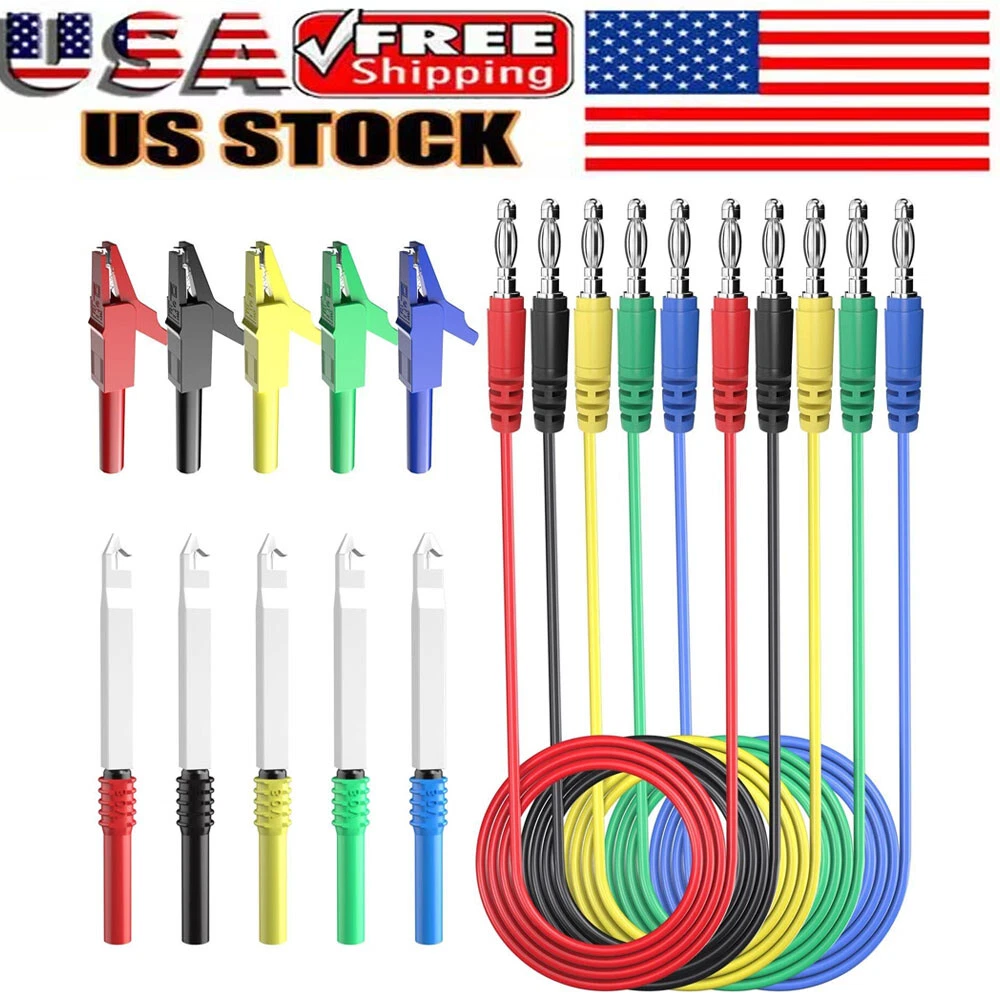 15x 4mm Banana To Banana Plug Test Leads Kit Wire Piercing Probes Alligator Clip