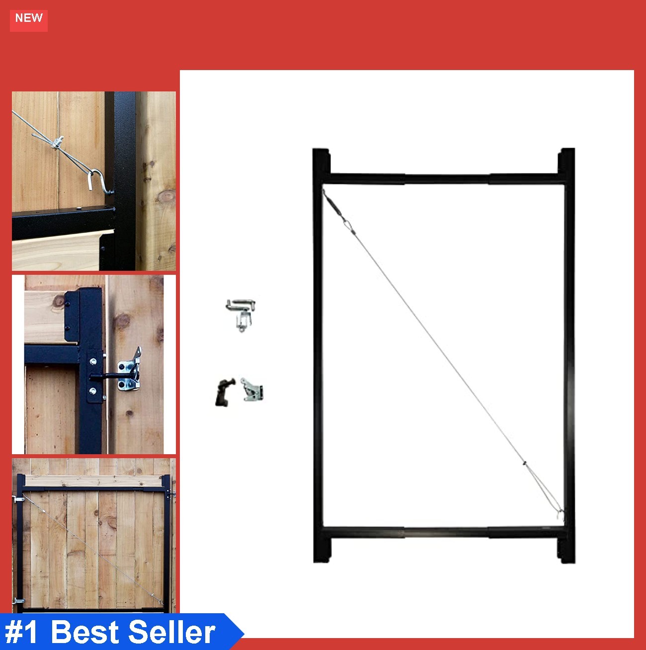 Steel Gate Kit 36 to 72 Inch Anti Sag Fence Frame Hardware Adjustable Walkway